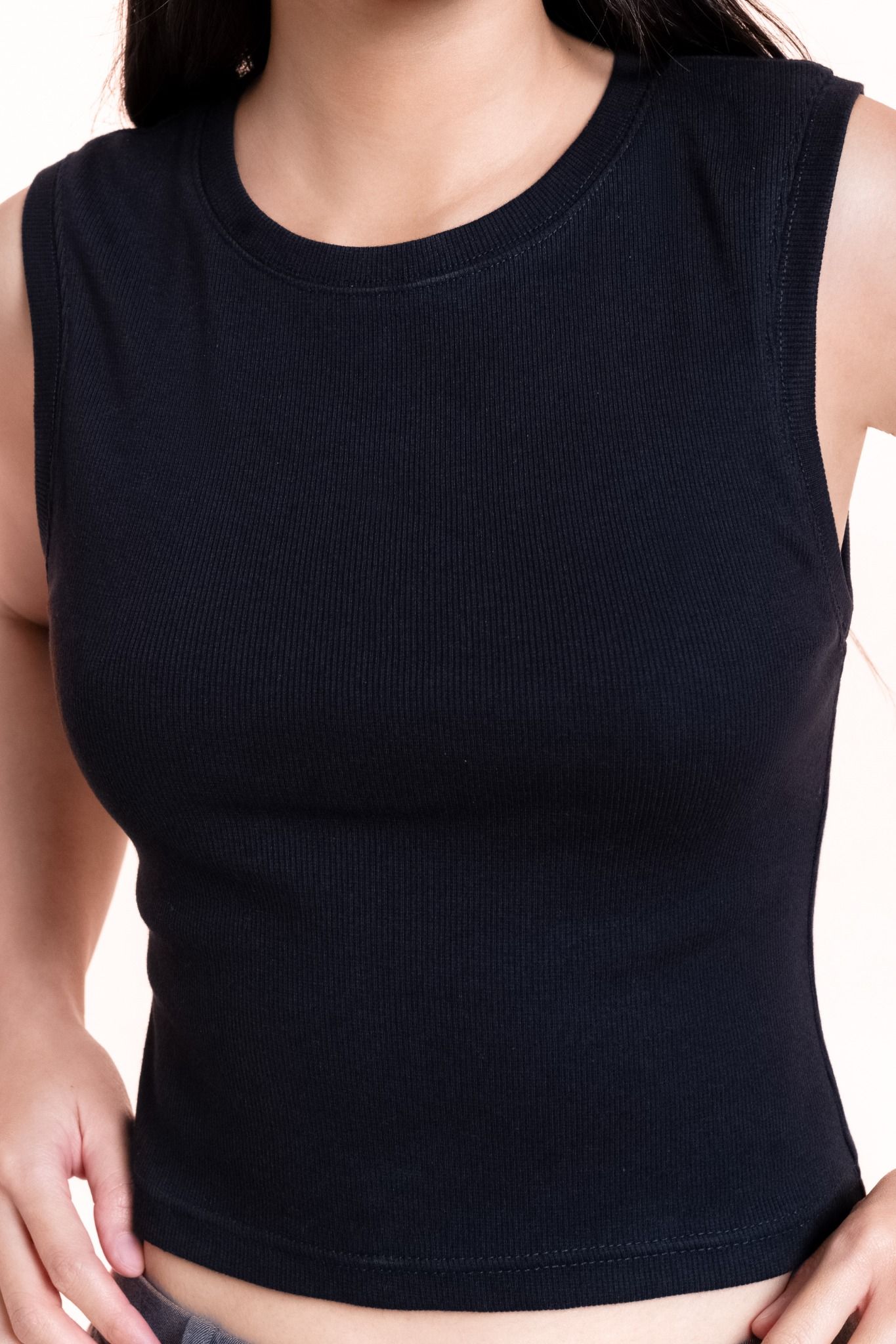  Black Fitted Ribbed Cotton Tank Top 