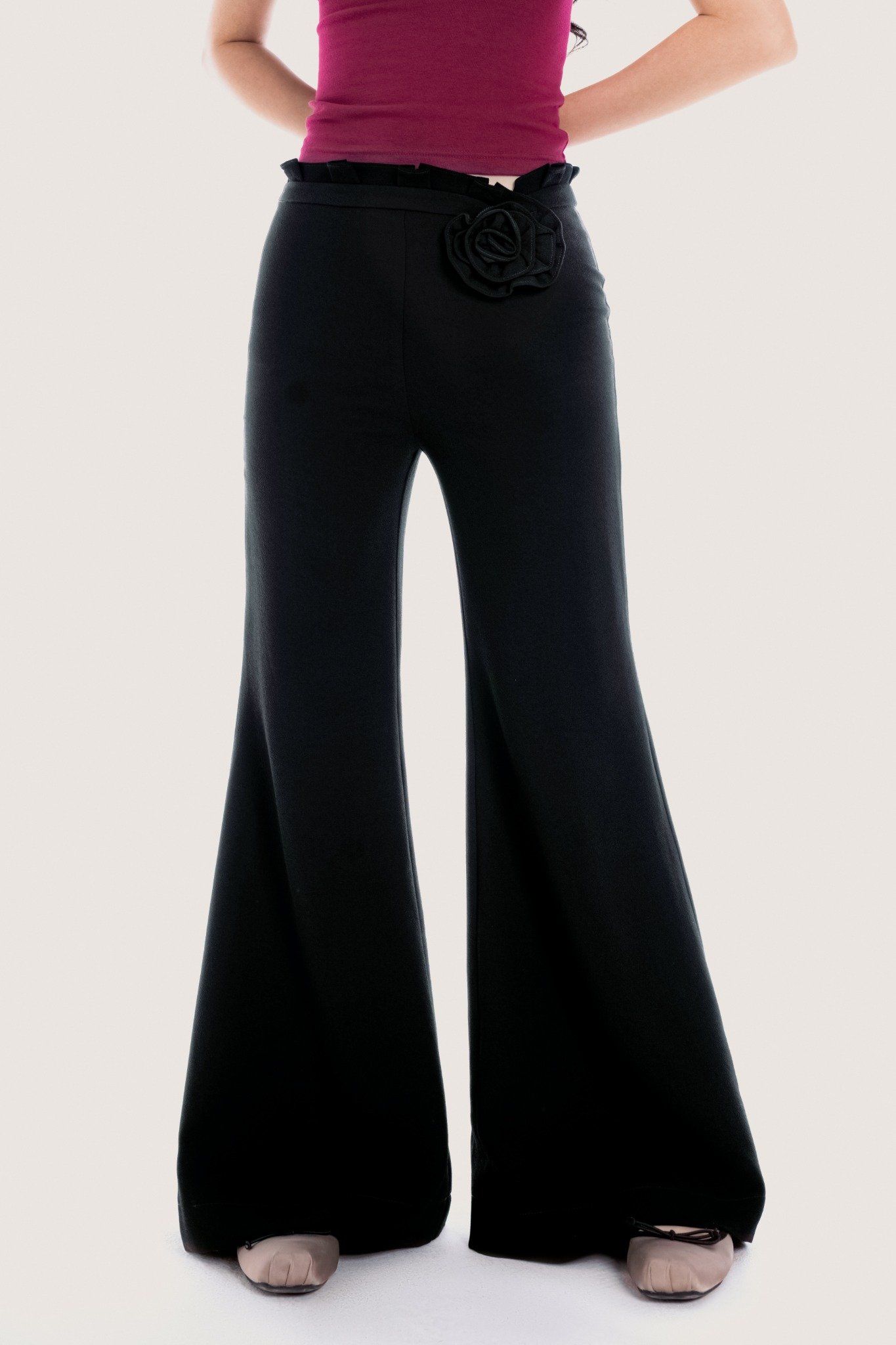  Black Floral Embellished Flared Trousers 