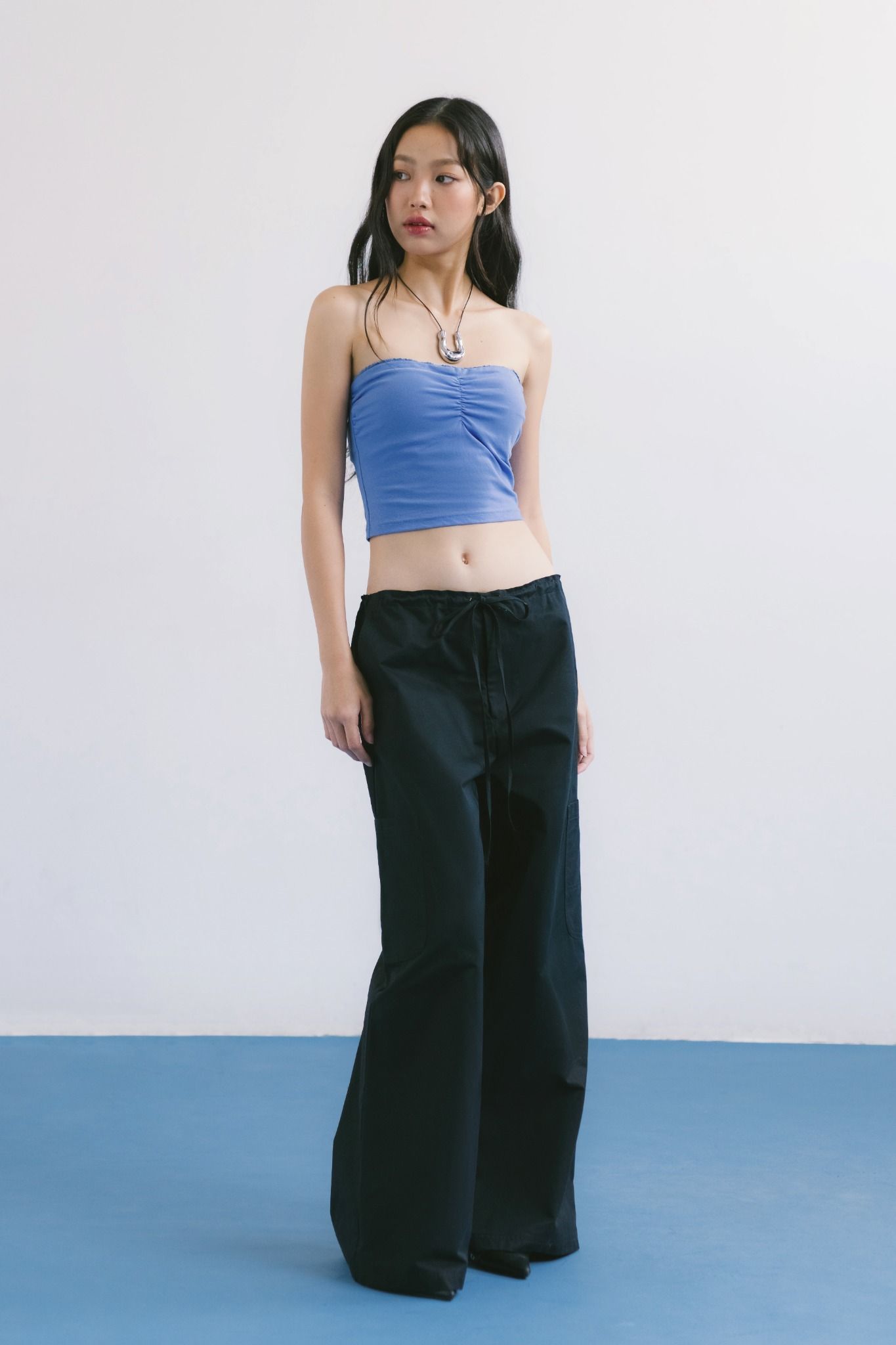  Black Drawstring Wide Leg Cargo Pants 