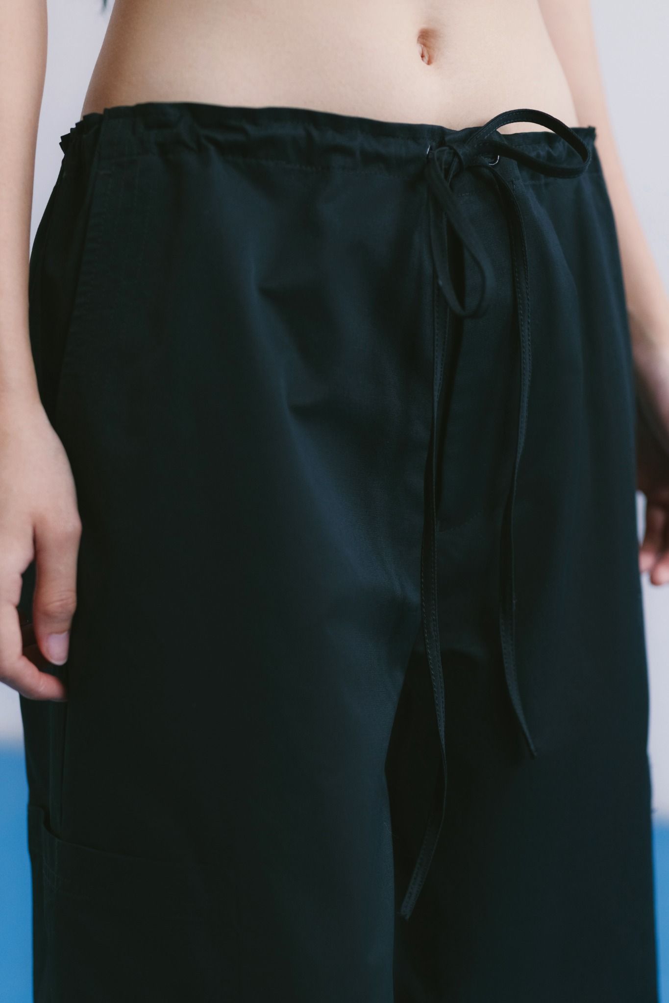  Black Drawstring Wide Leg Cargo Pants 