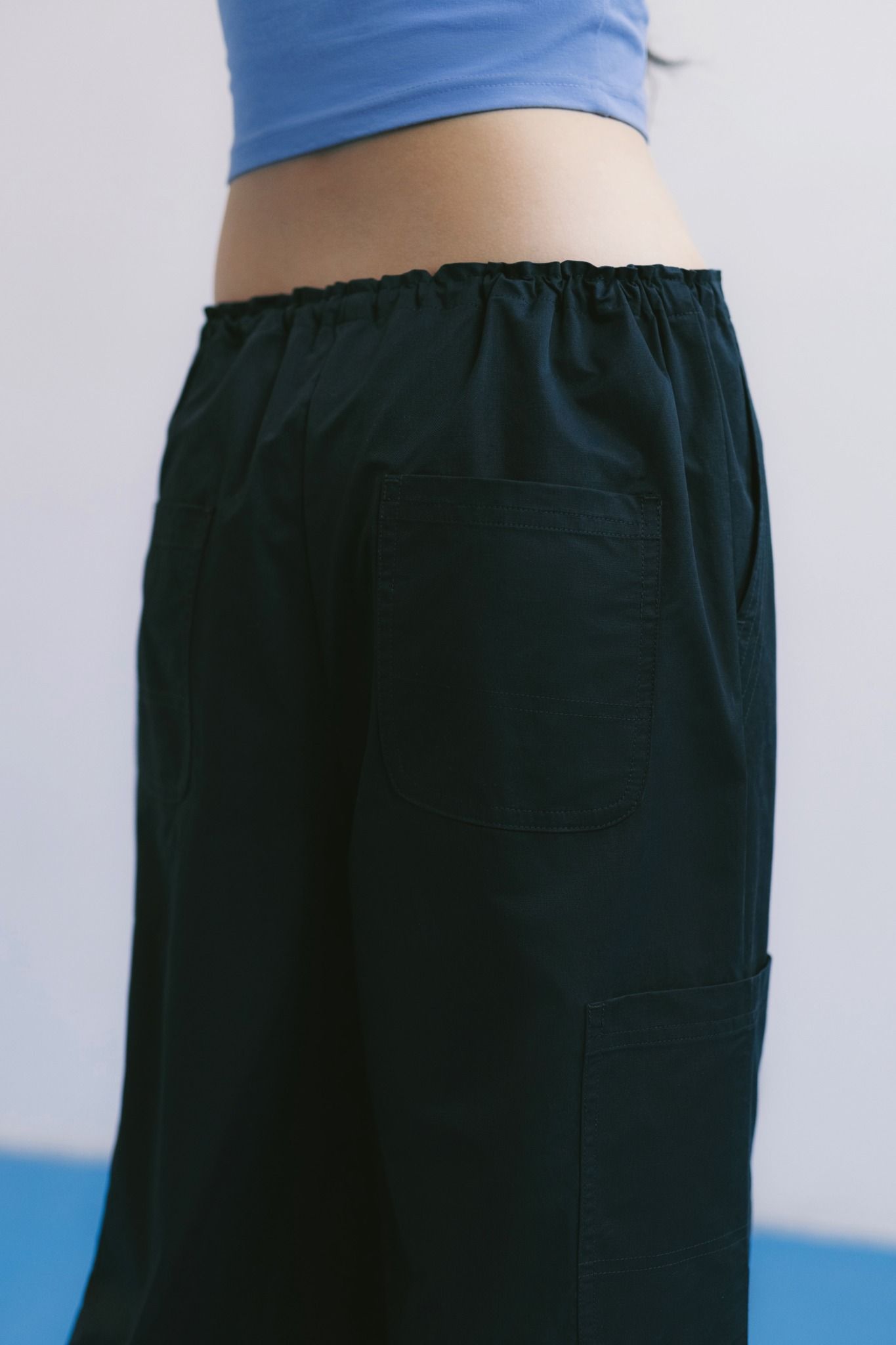  Black Drawstring Wide Leg Cargo Pants 