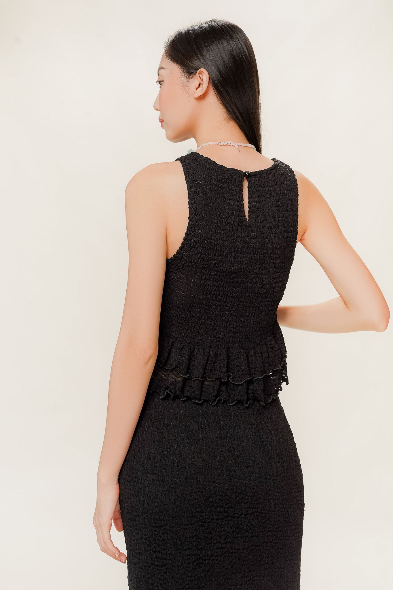  Black Sleeveless Lace Smock Top 