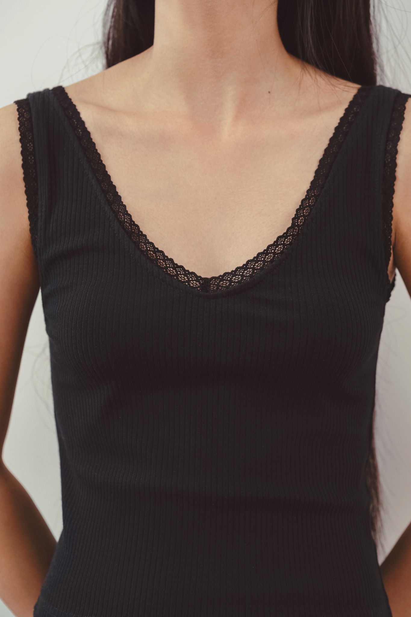  Black Lace Trim Tank Top 