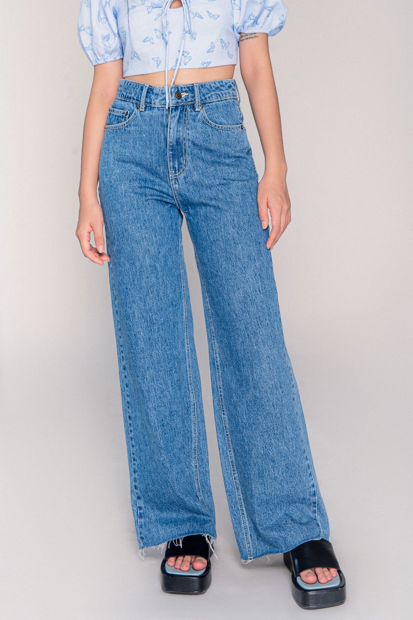  Classic Blue Wide Leg Jeans 