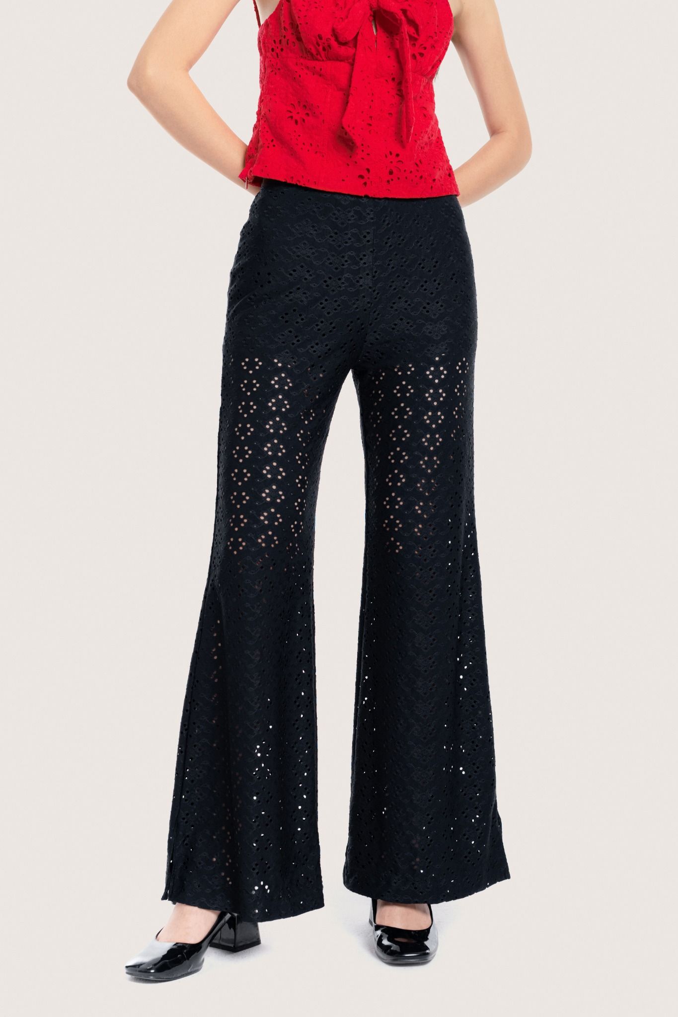  Black Lace Flared Pants 