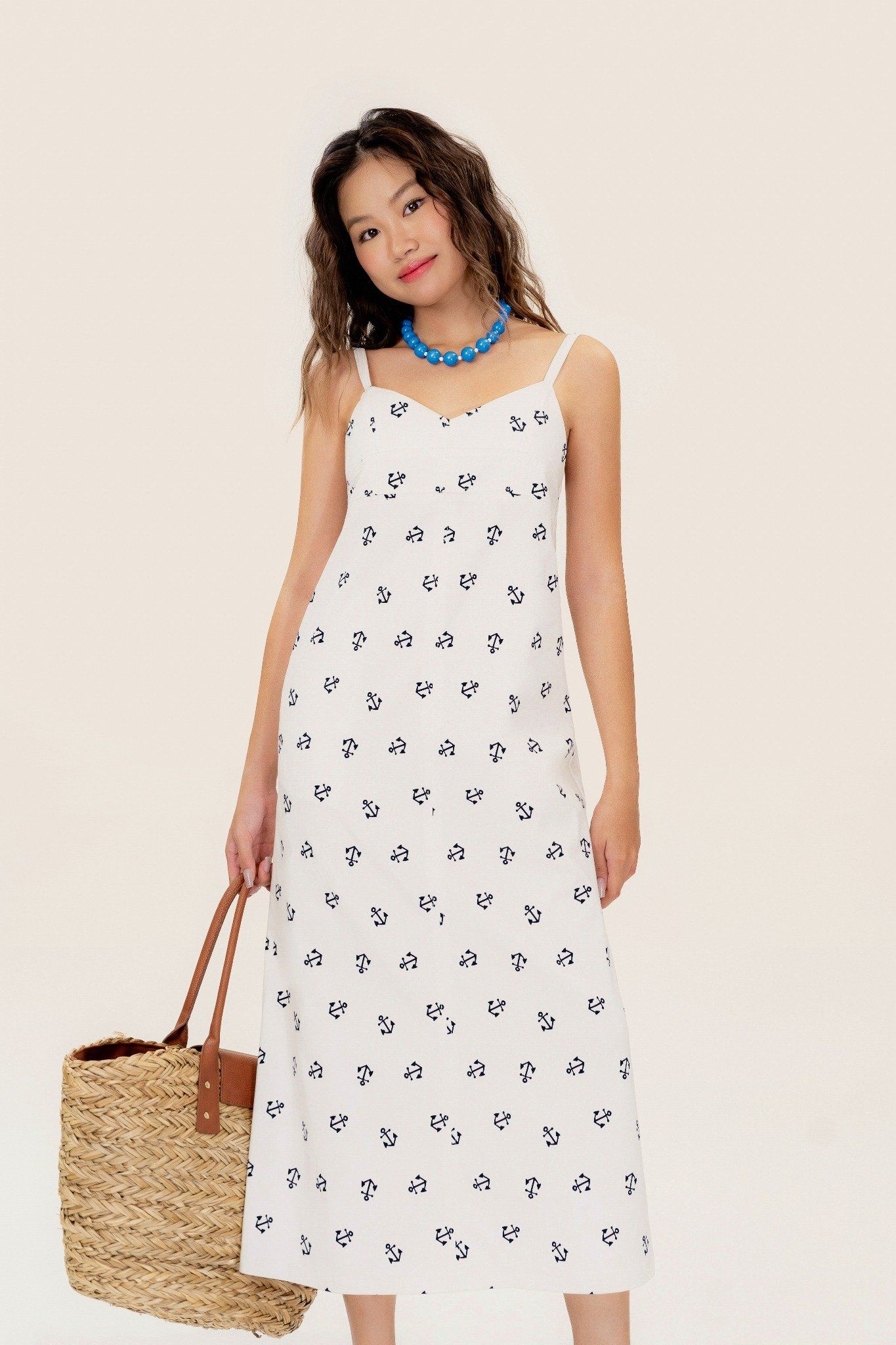 Nautical Print Strappy Midi Dress