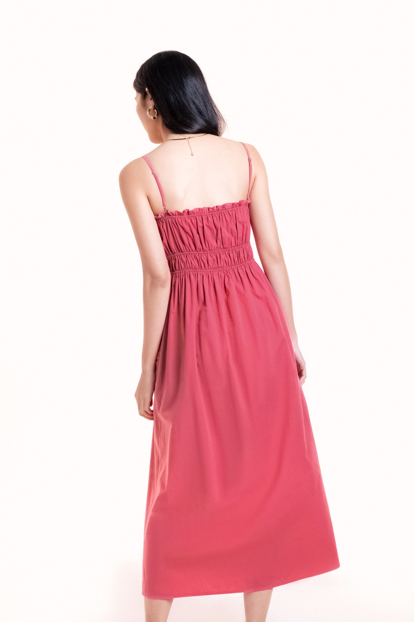  Pink Smock Strappy Midi Dress 