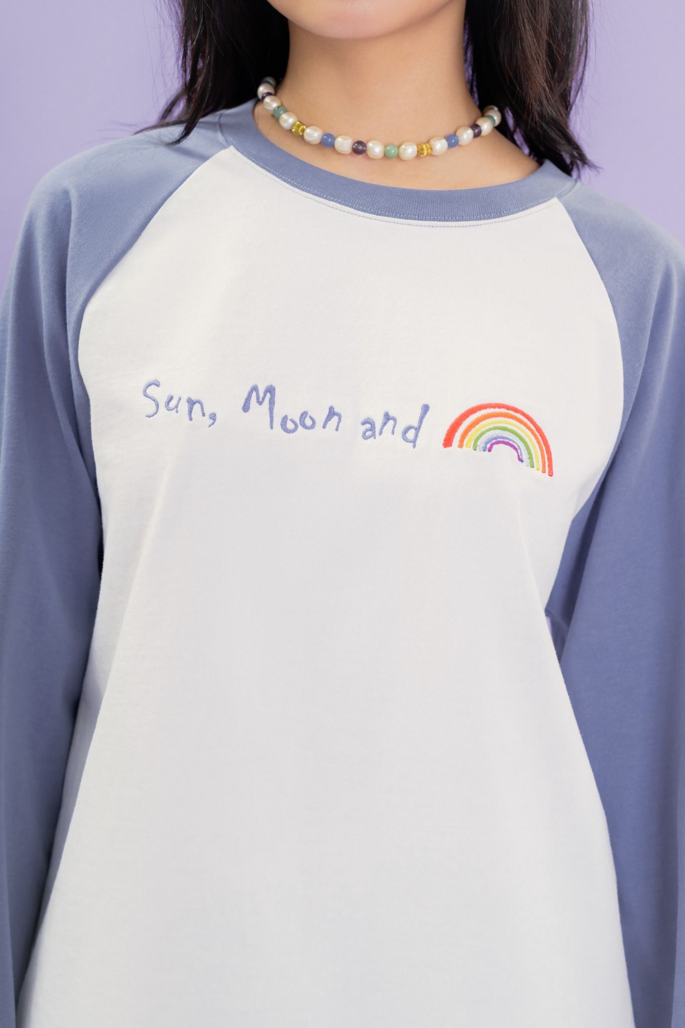  Sun, Moon and Rainbow Raglan Long Sleeve T-shirt 