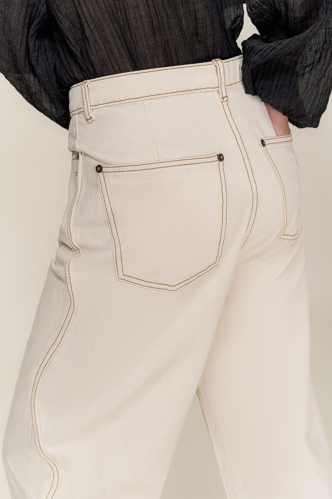  Ivory Scallop Straight Leg Khaki Trousers 