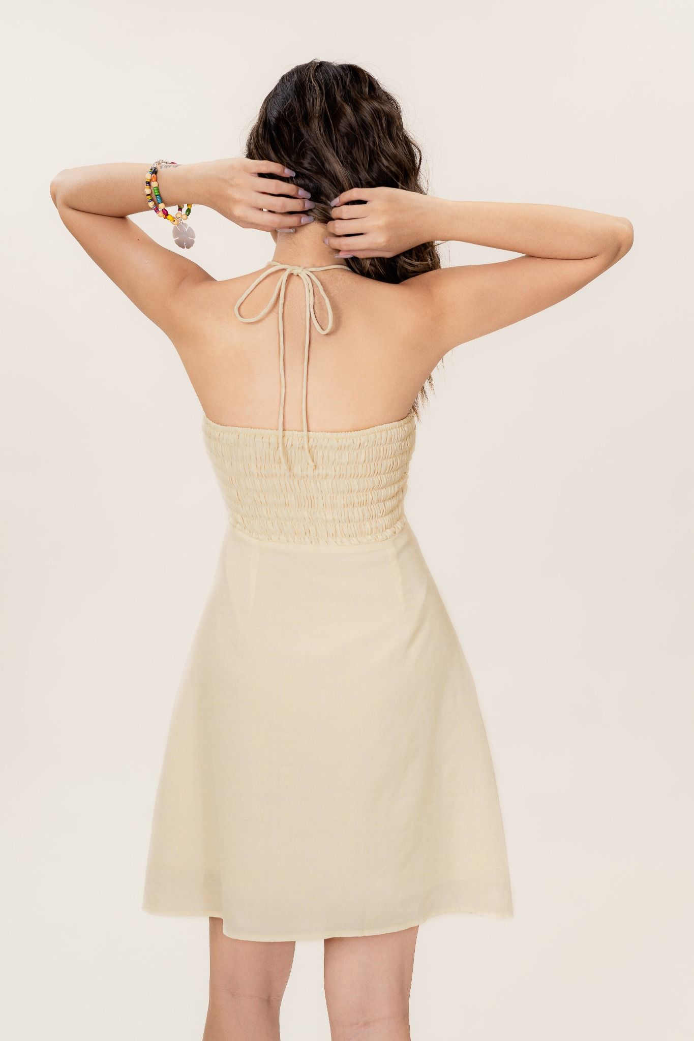  Ivory Keyhole Ruched Mini Dress 