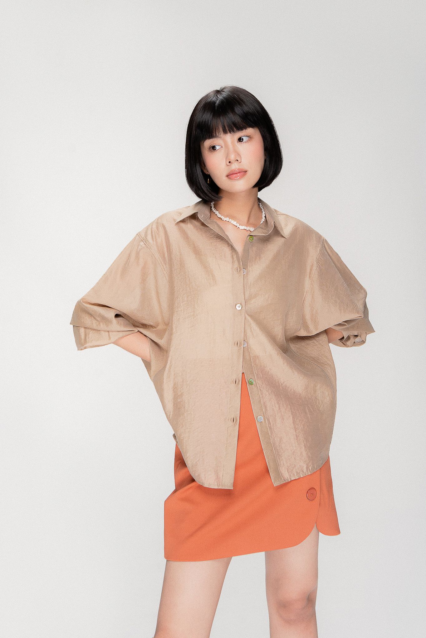  Brown Sheer Long Sleeve Shirt 