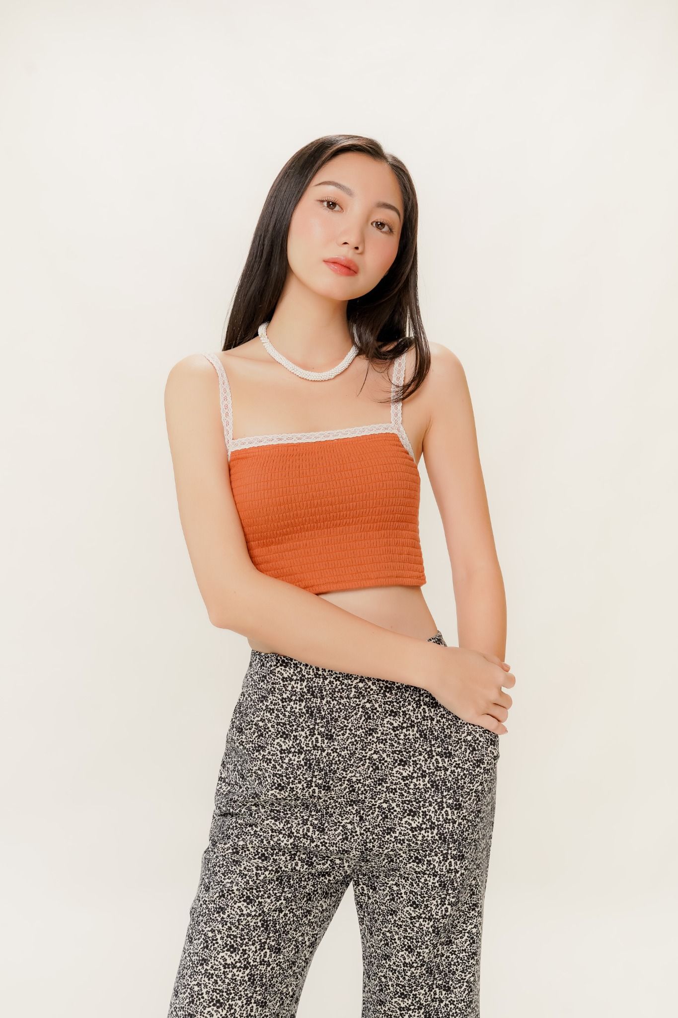 Orange Cami Crop Top With Lace Trim – LIBÉ