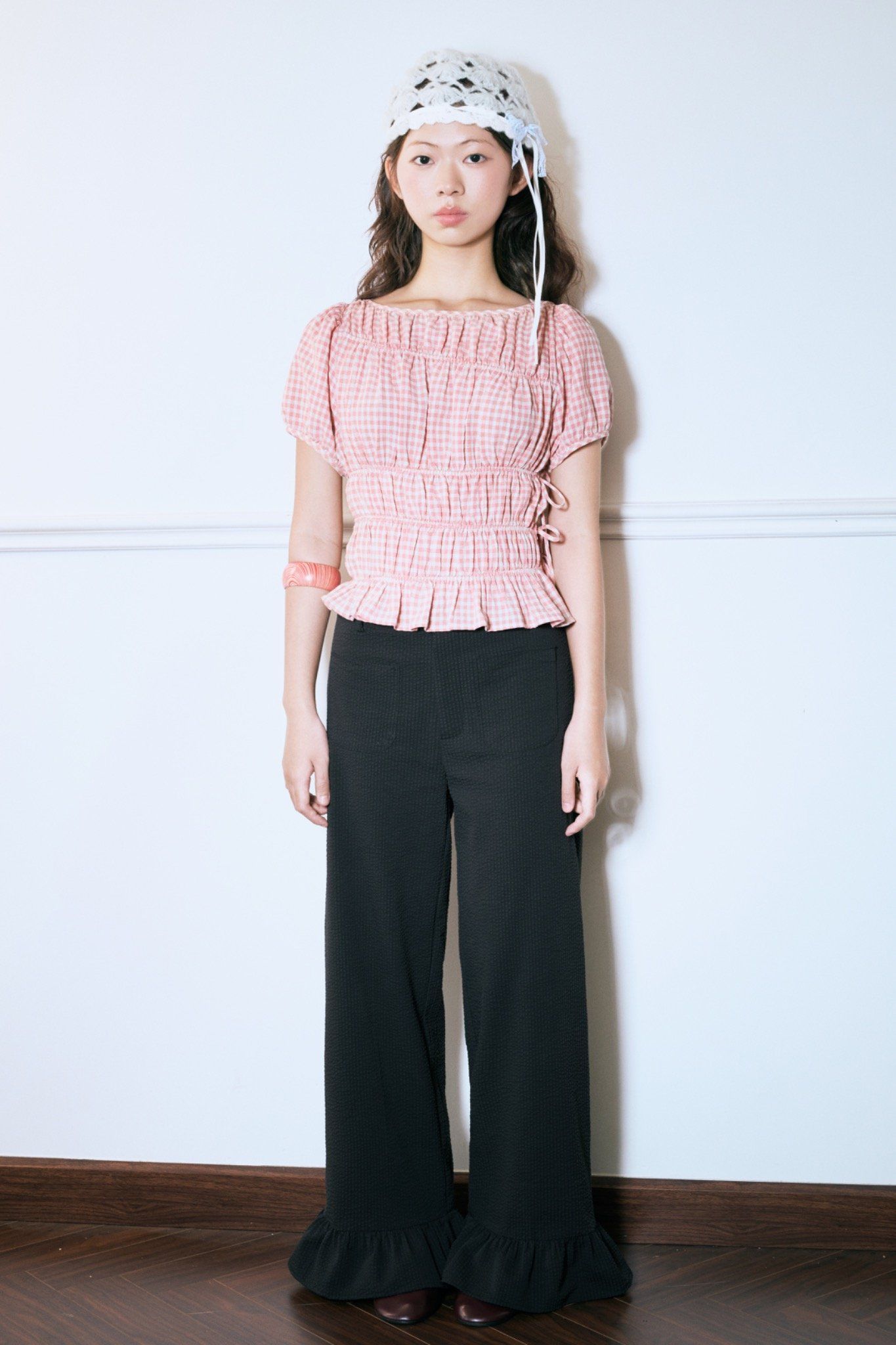  Black Ruffle Hem Trousers 