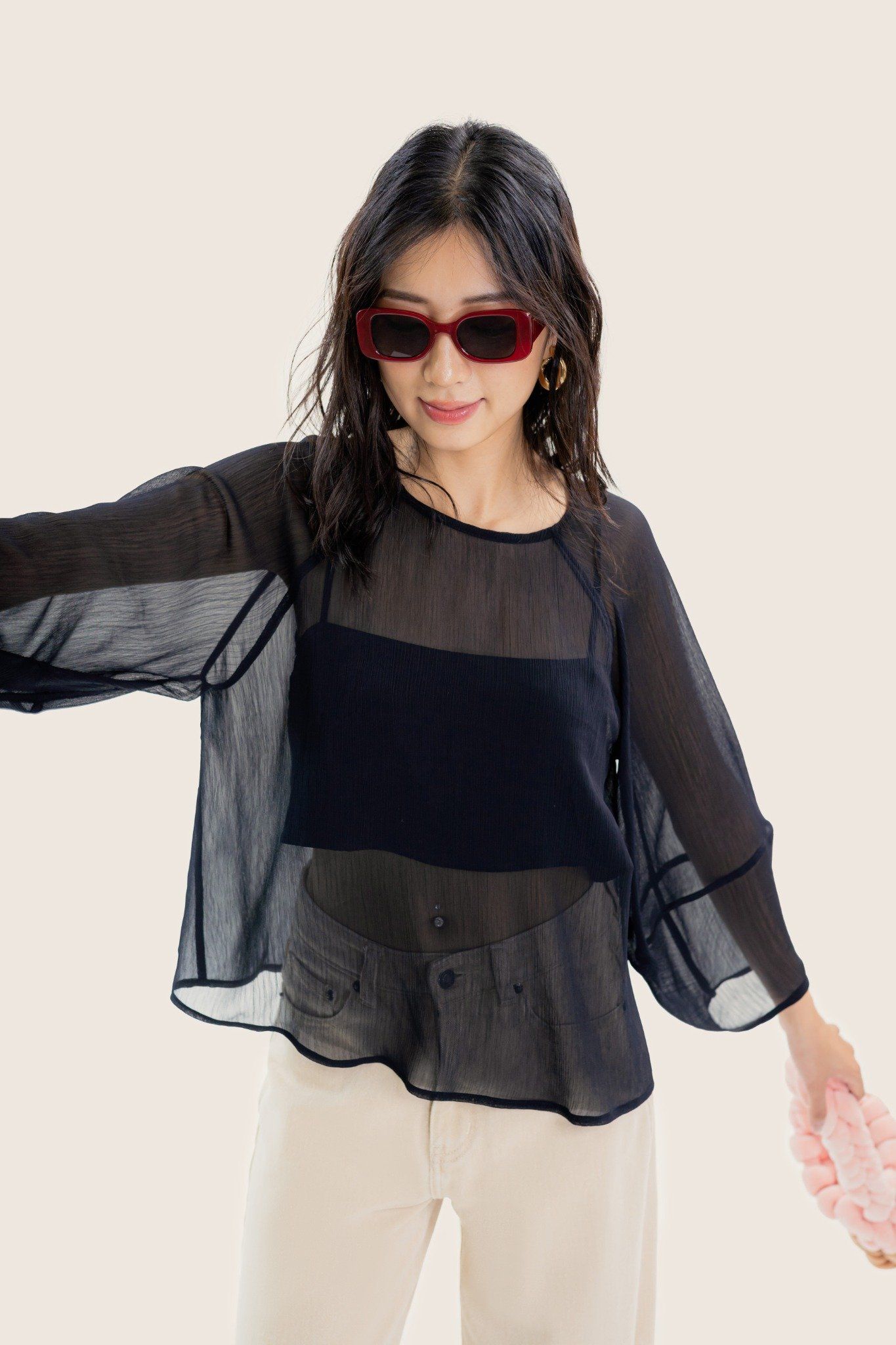  Black Raglan Sheer Top 