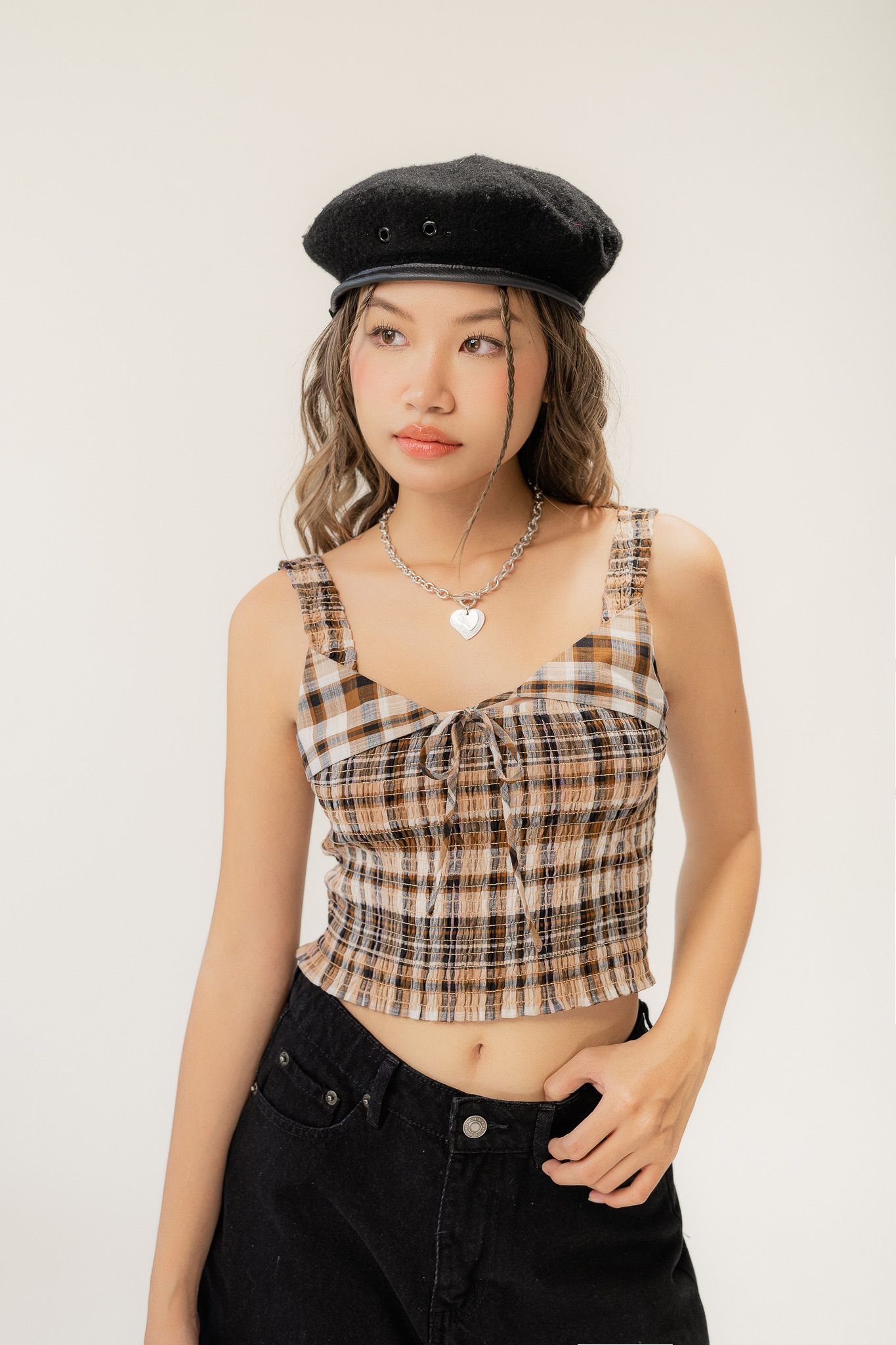  Brown Checked Smock Top 