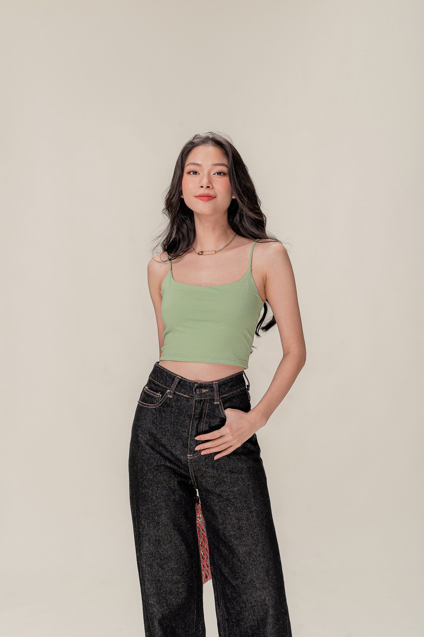  Green Cropped Cami Top 