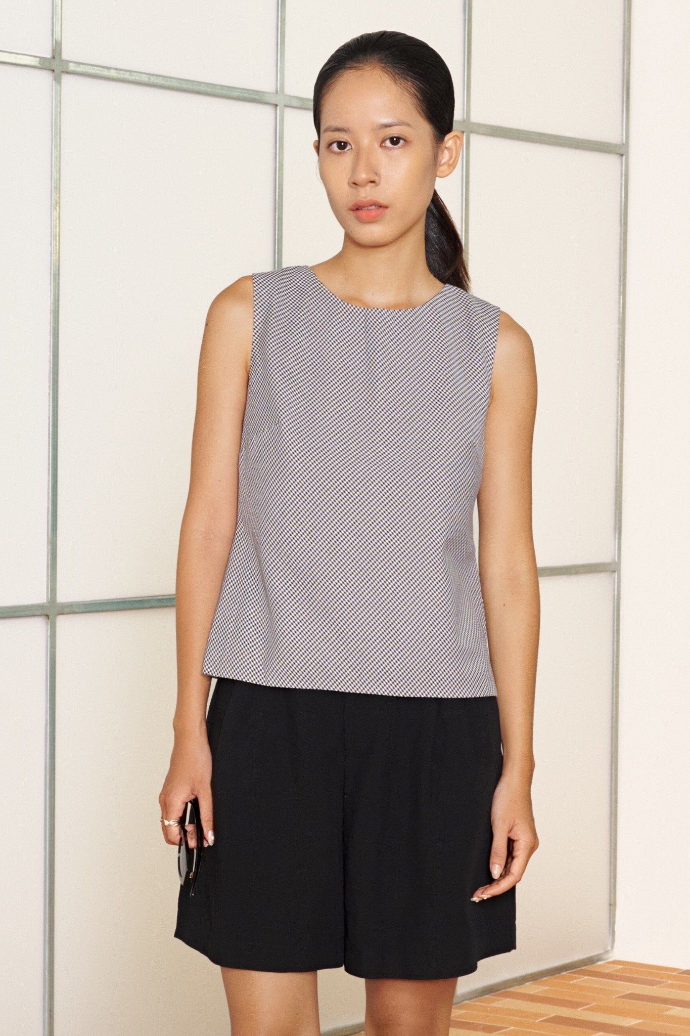  Black Checked Sleeveless Top 