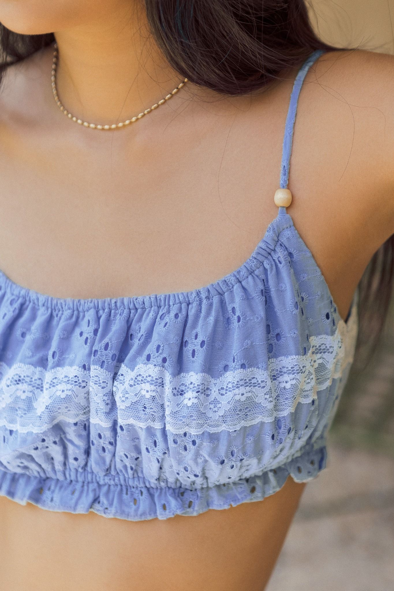  Baby Blue Lace Trim Eyelet Bra 