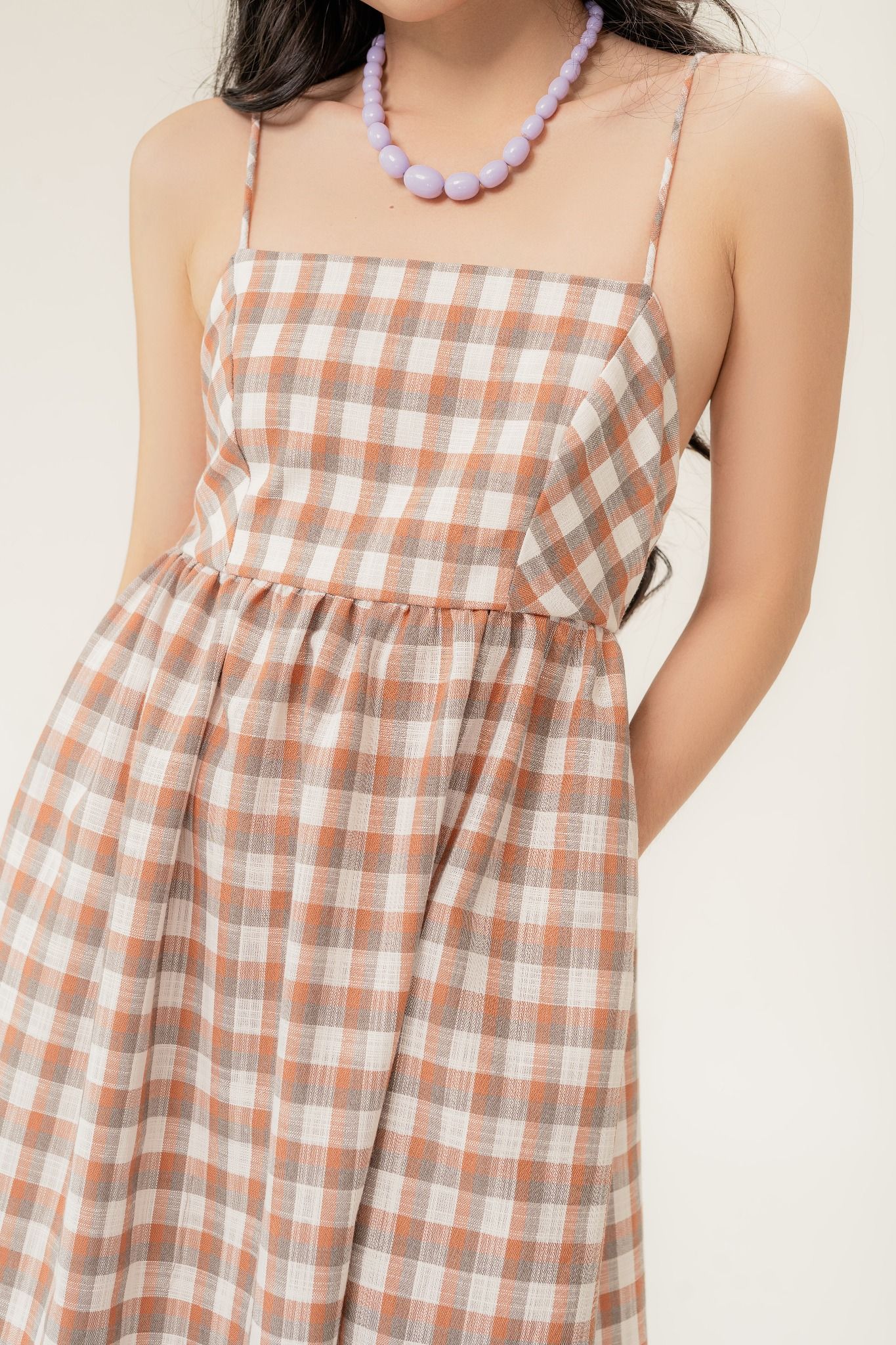  Checked Openback Midi Dress 