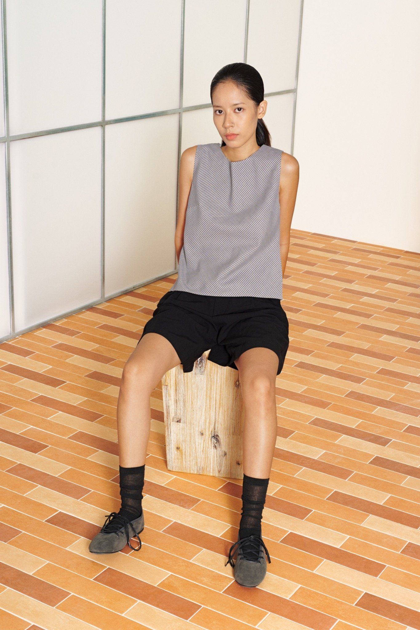  Black Checked Sleeveless Top 