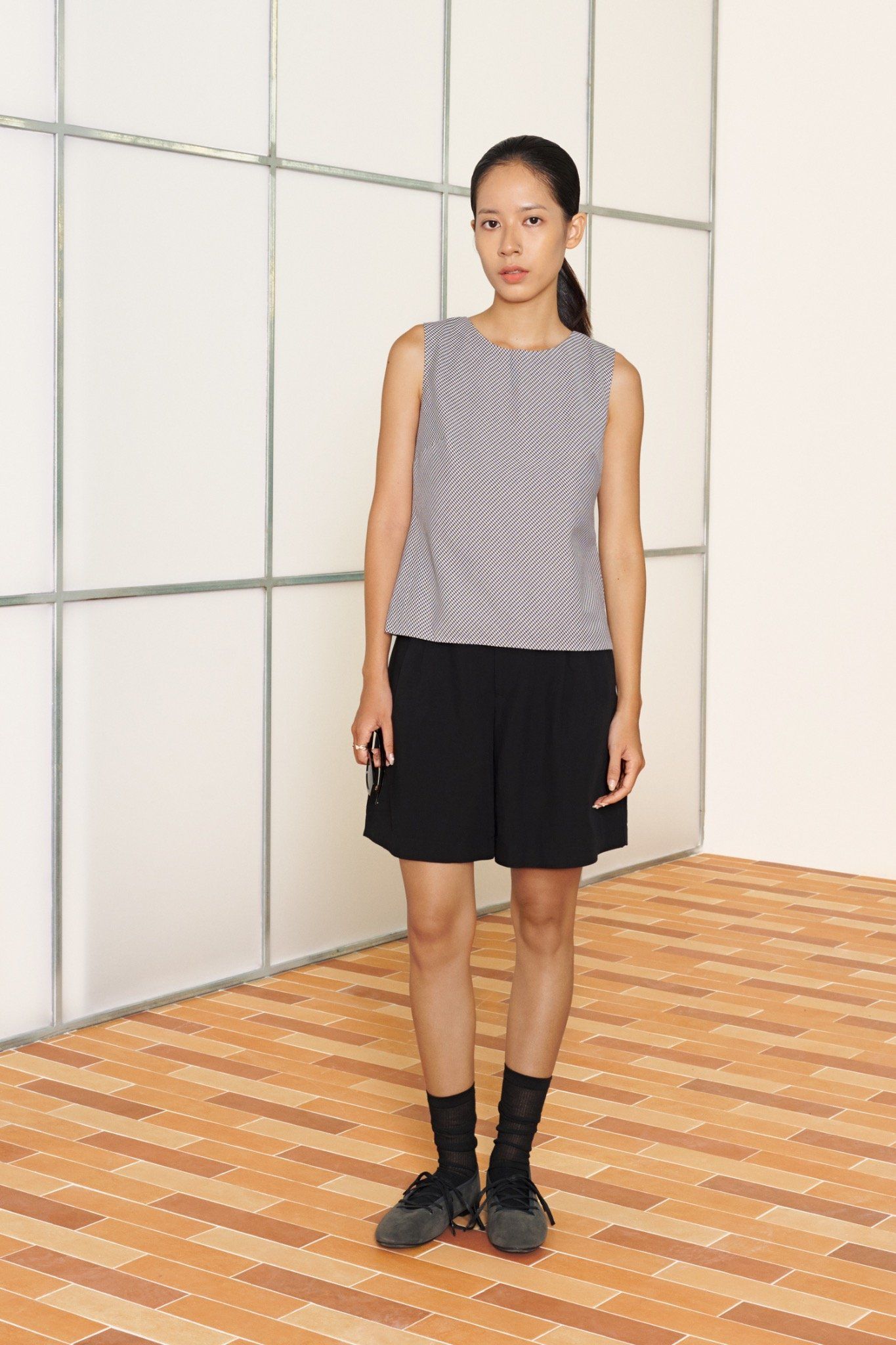  Black Checked Sleeveless Top 