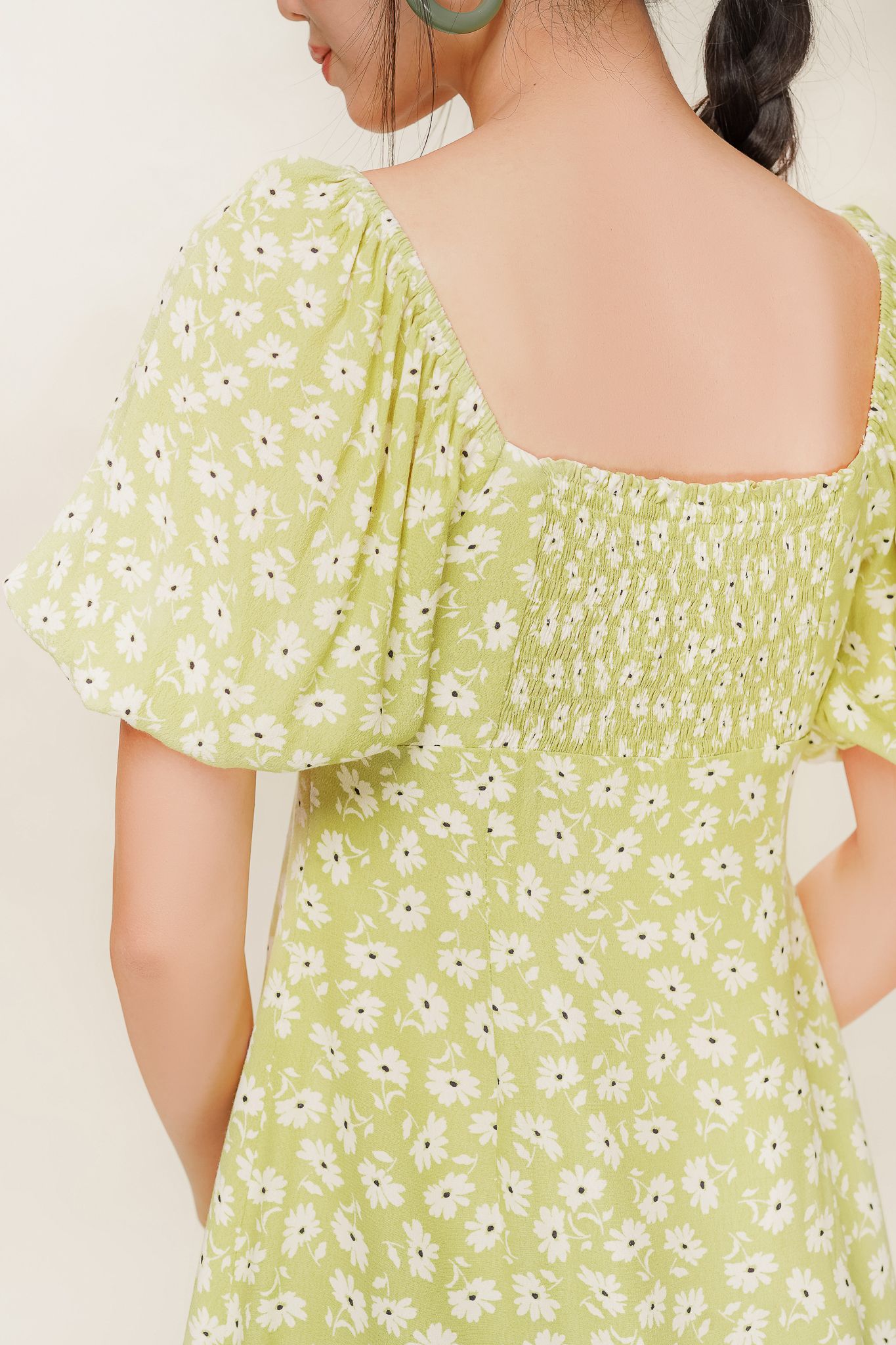  Pear Green Floral Print Mini Dress 