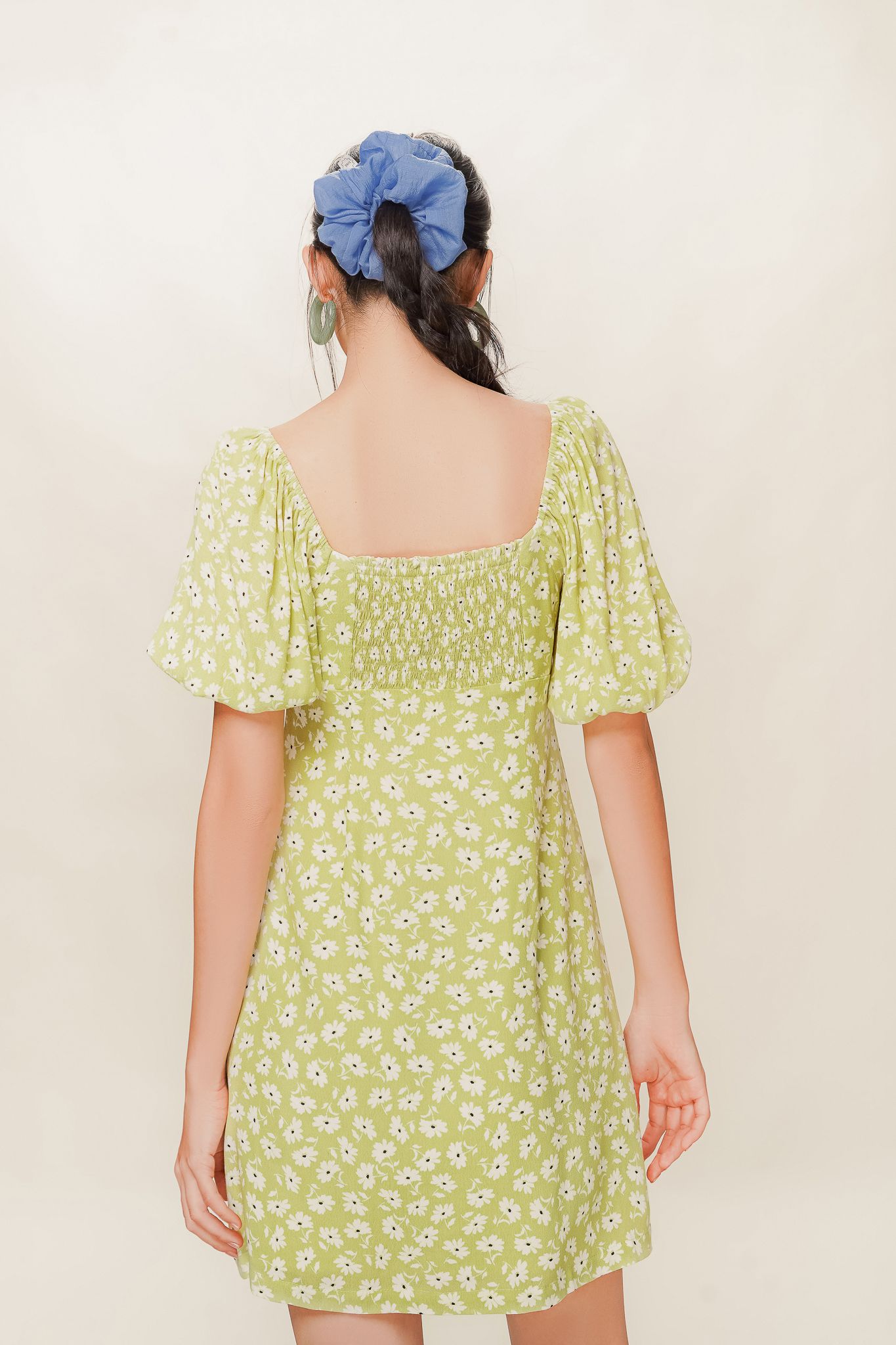  Pear Green Floral Print Mini Dress 