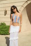  Multicolor One Shoulder Smock Crop Top 