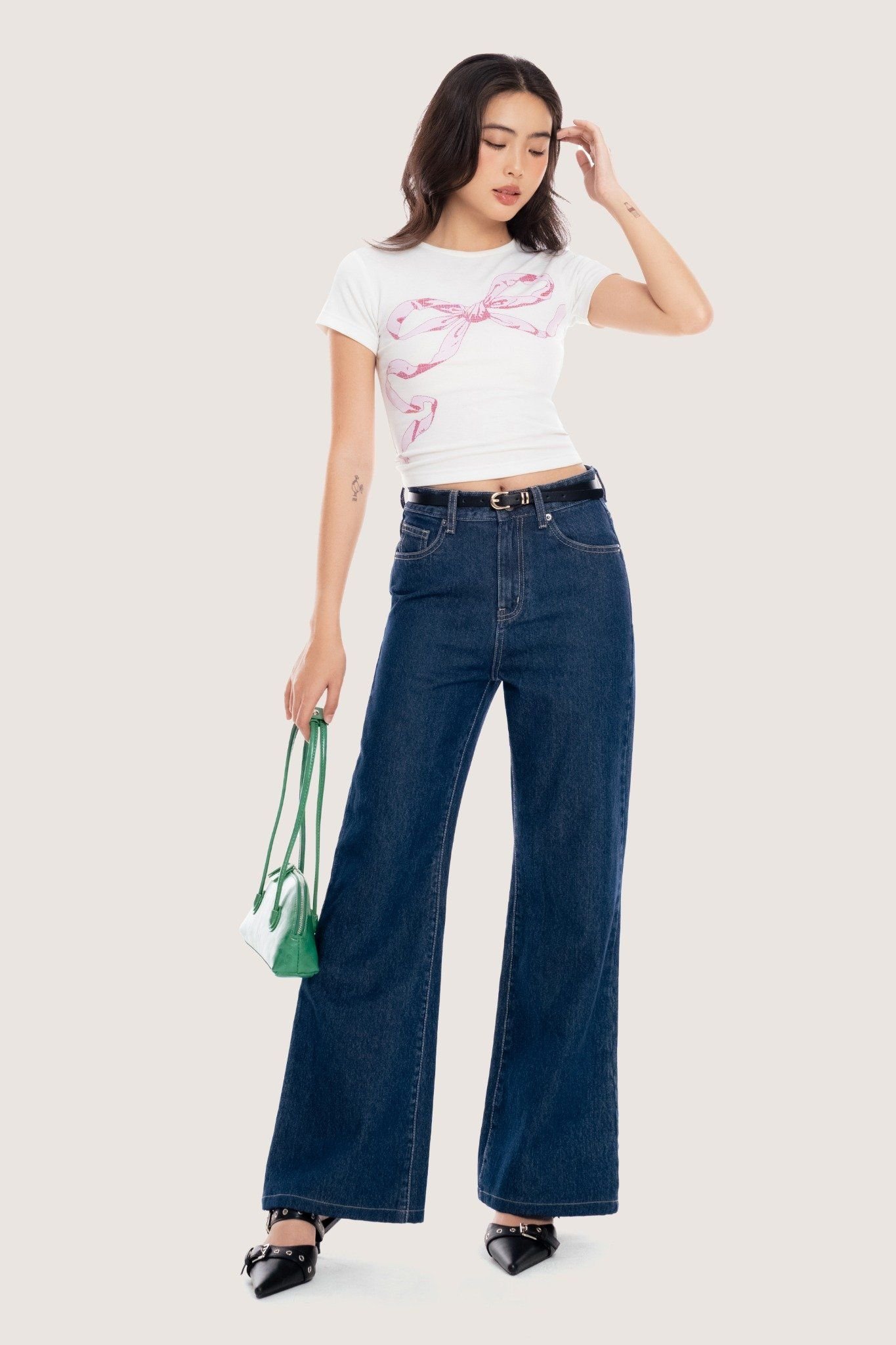  Indigo Mid Rise Flared Jeans 