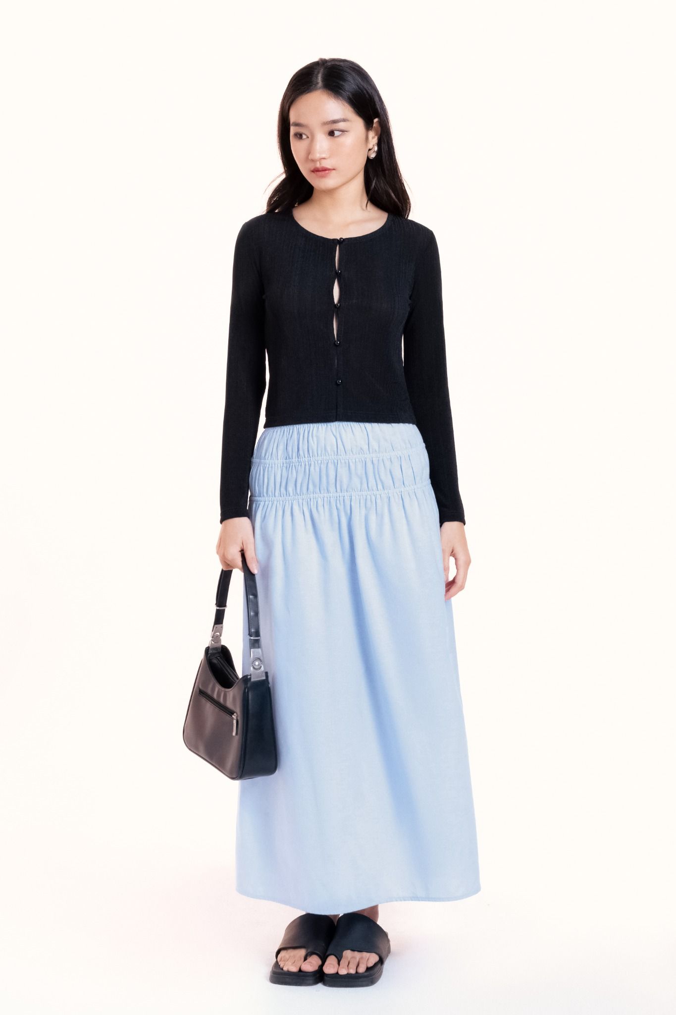  Baby Blue Smock Waistband Midi Skirt 