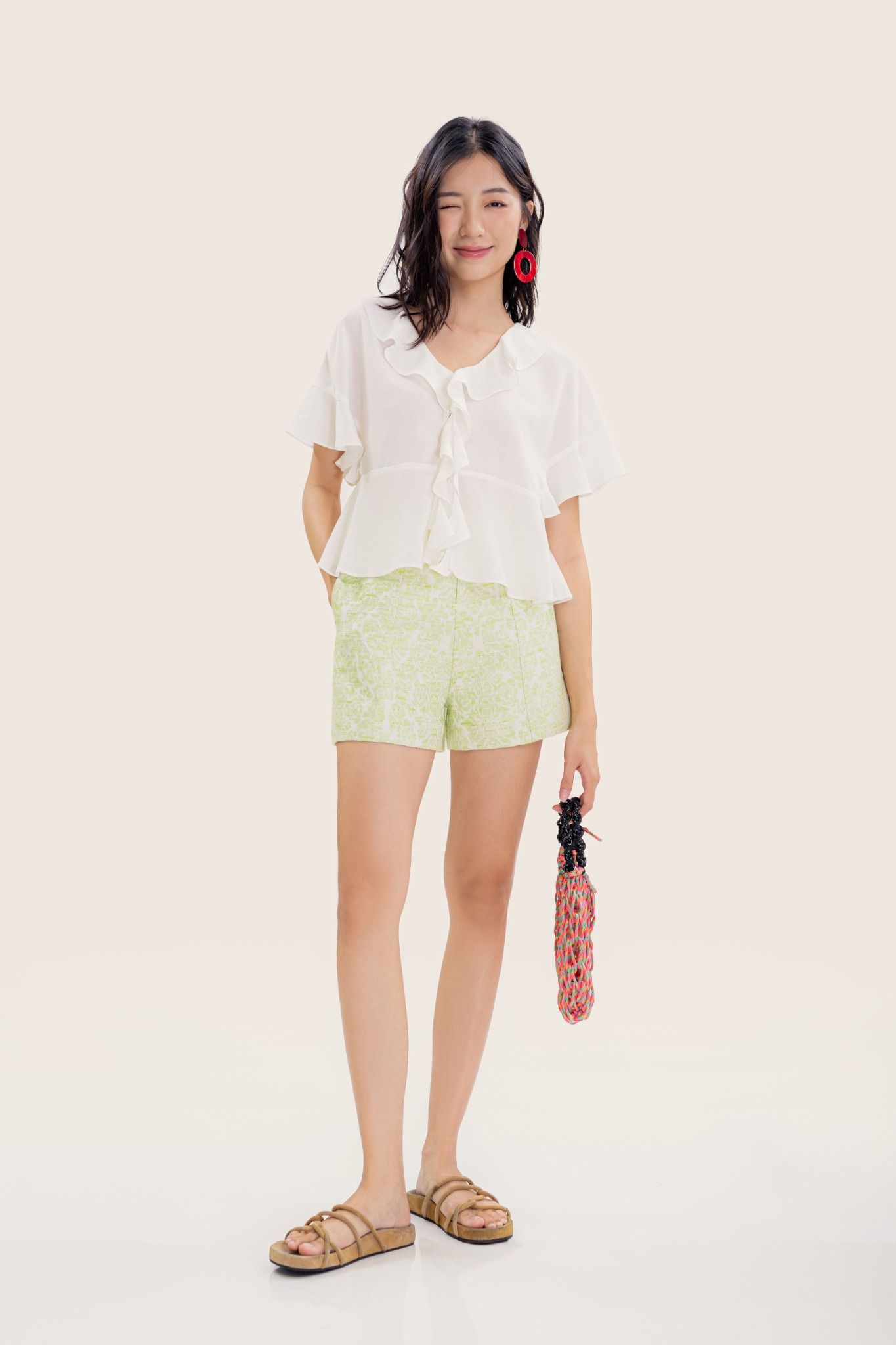  Light Green Jacquard Shorts 