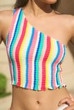  Multicolor One Shoulder Smock Crop Top 