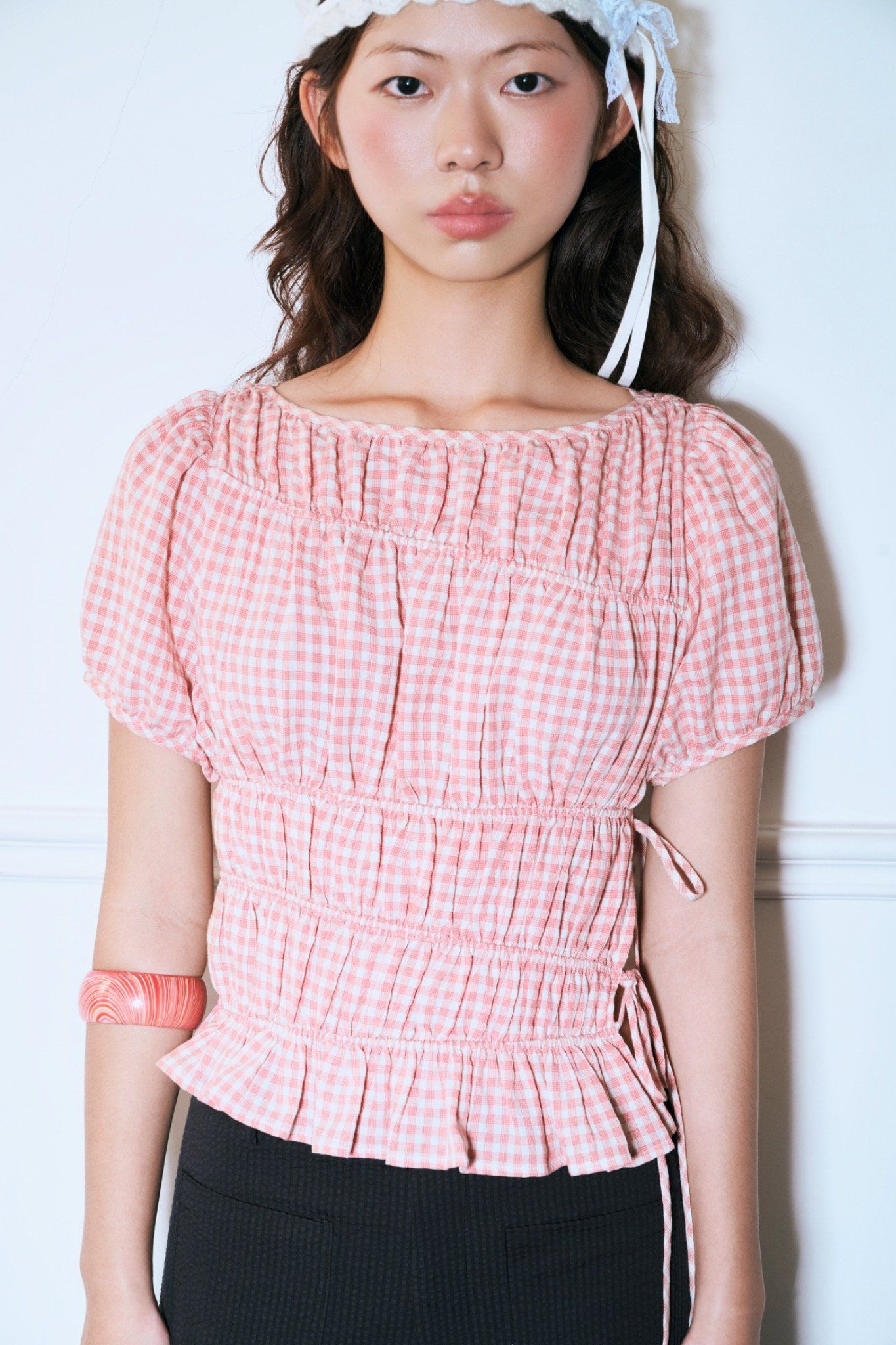  Checked Ruched Top 