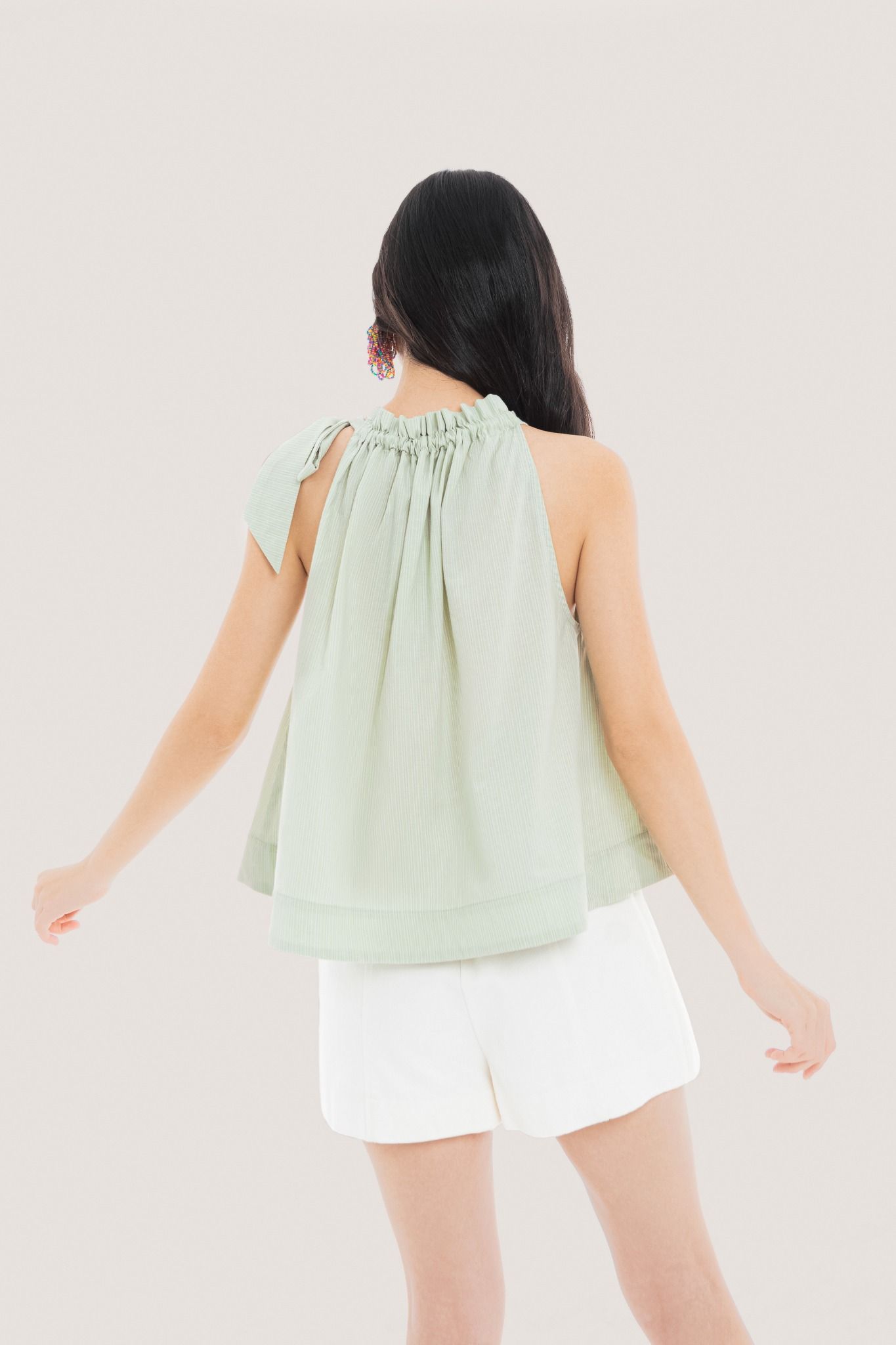  Mint Hairline Stripe Ruched Halter Neck Top 