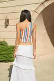  Multicolor One Shoulder Smock Crop Top 
