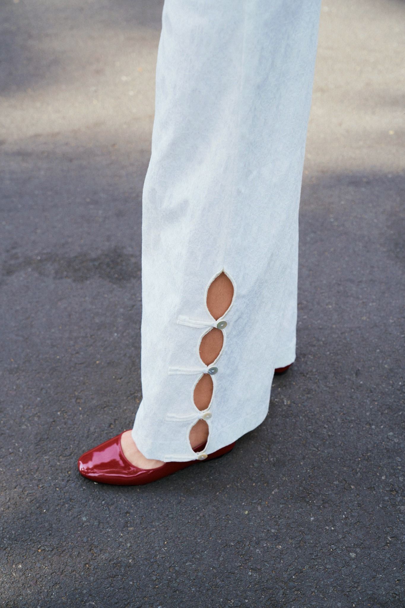  White Traditional Buttons Straight Leg Trousers 