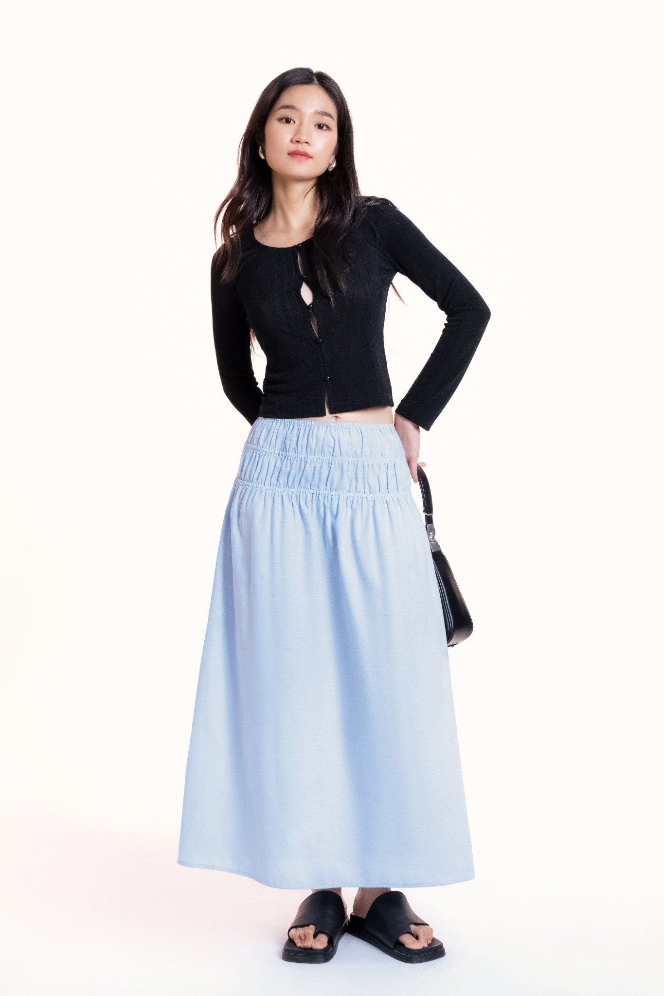  Baby Blue Smock Waistband Midi Skirt 