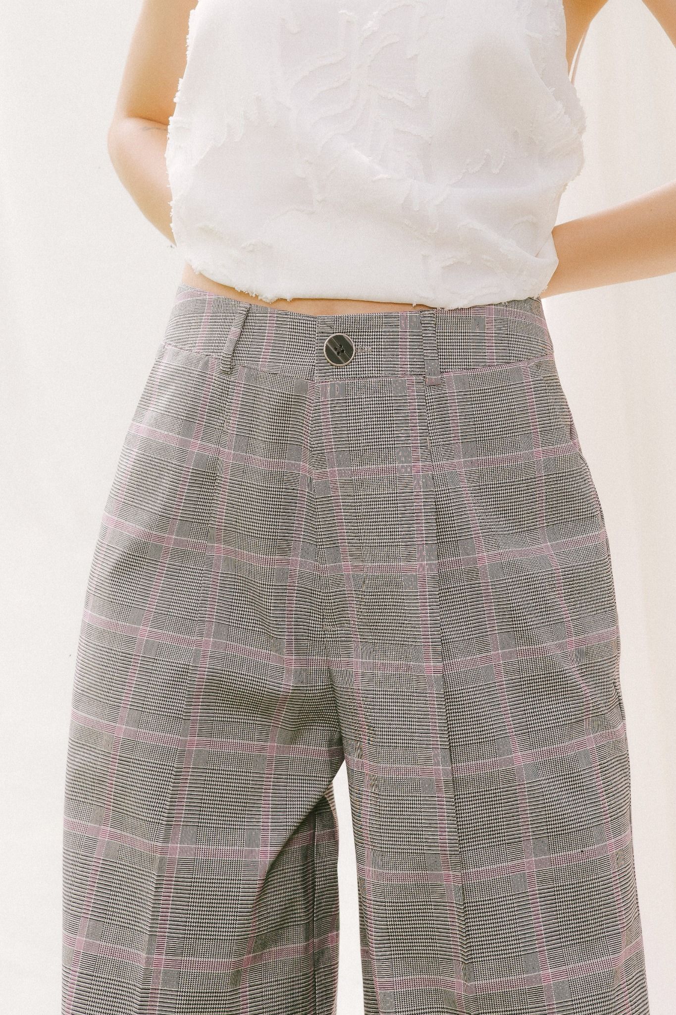  Checked Wide Leg Trousers 