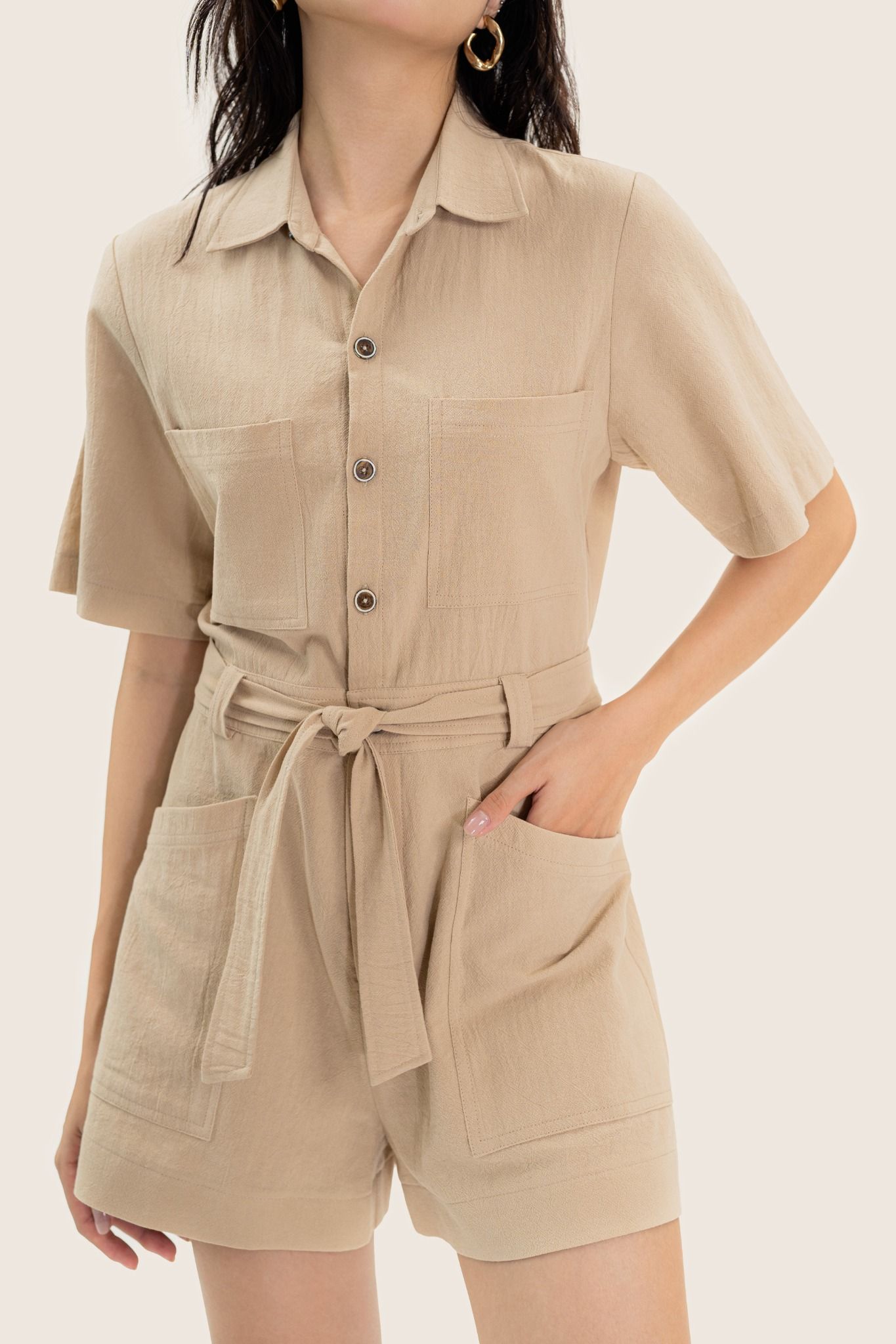  Beige Utility Playsuit 