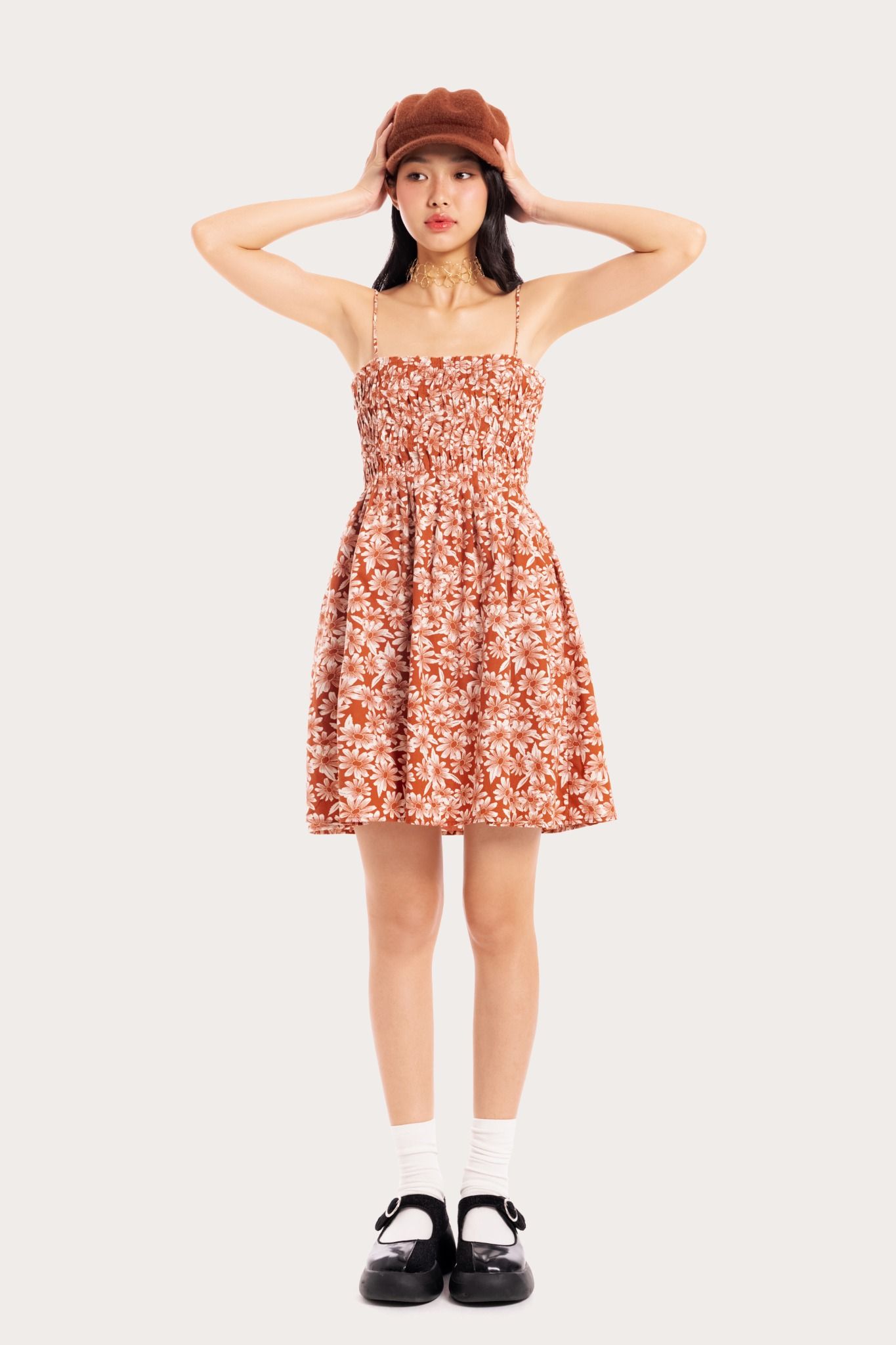  Floral Pleated Mini Dress 