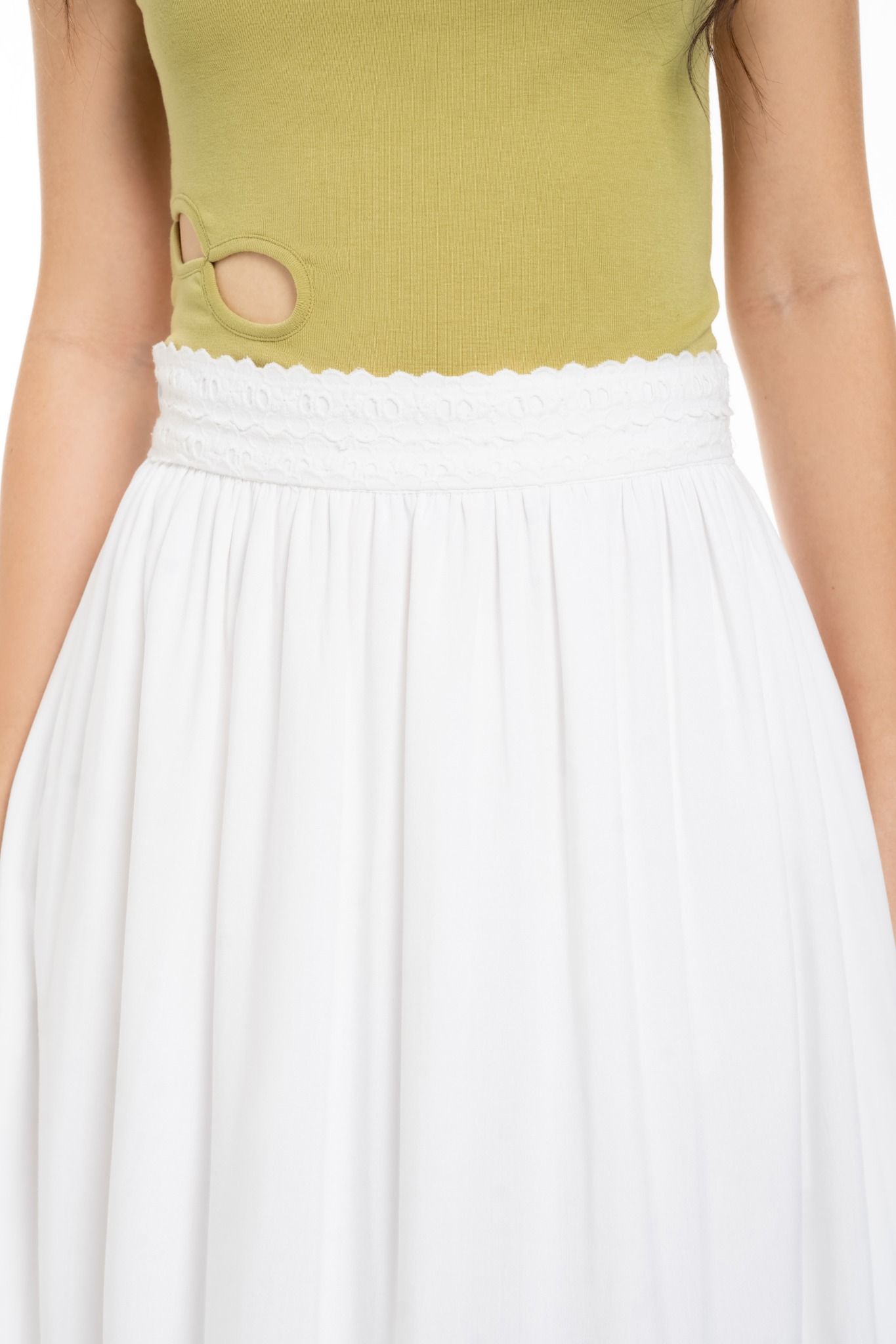  White Tiered Lace Hem Midi Skirt 