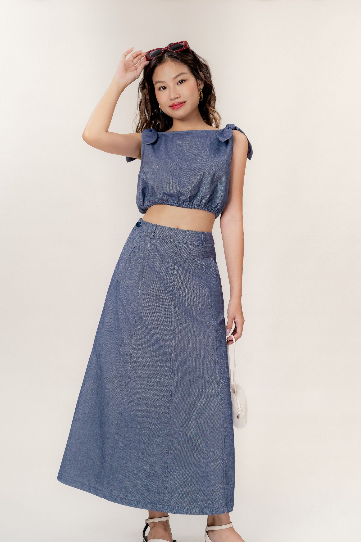  Blue A-Line Midi Skirt 