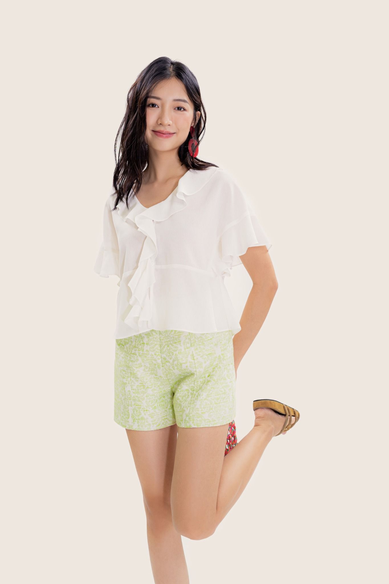  Light Green Jacquard Shorts 