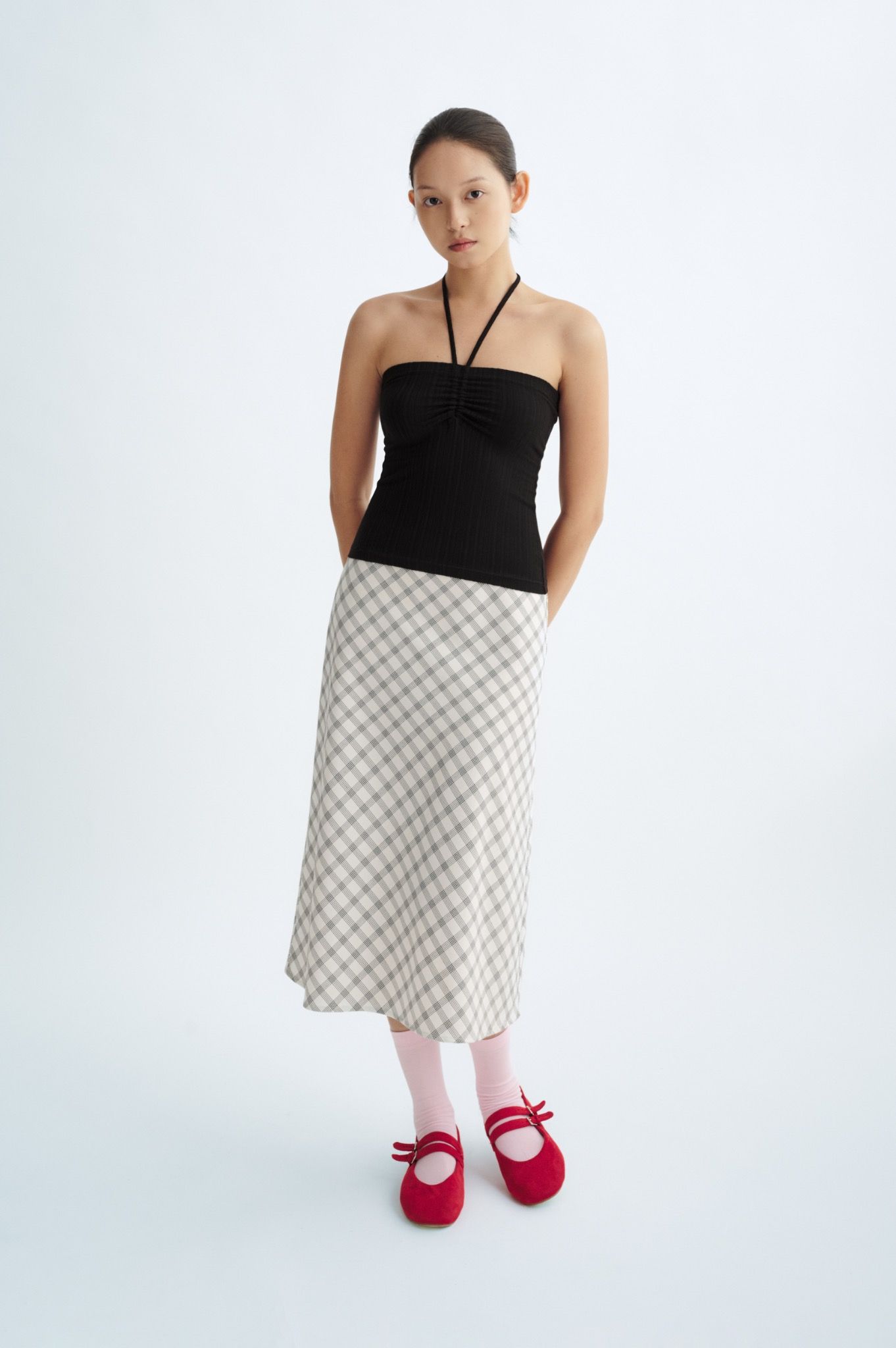  Checked Midi Skirt 