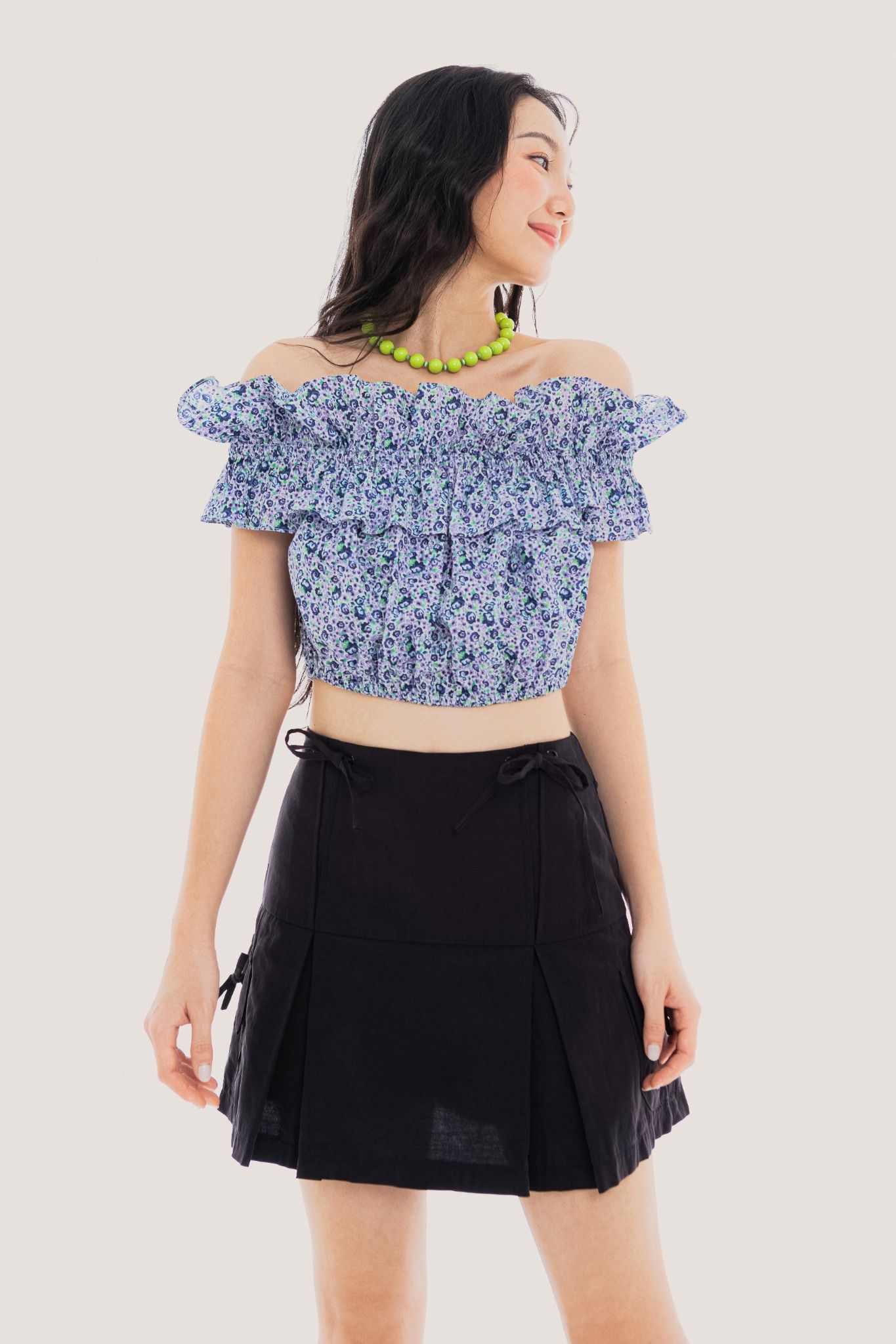  Violet Floral Off Shoulder Top 