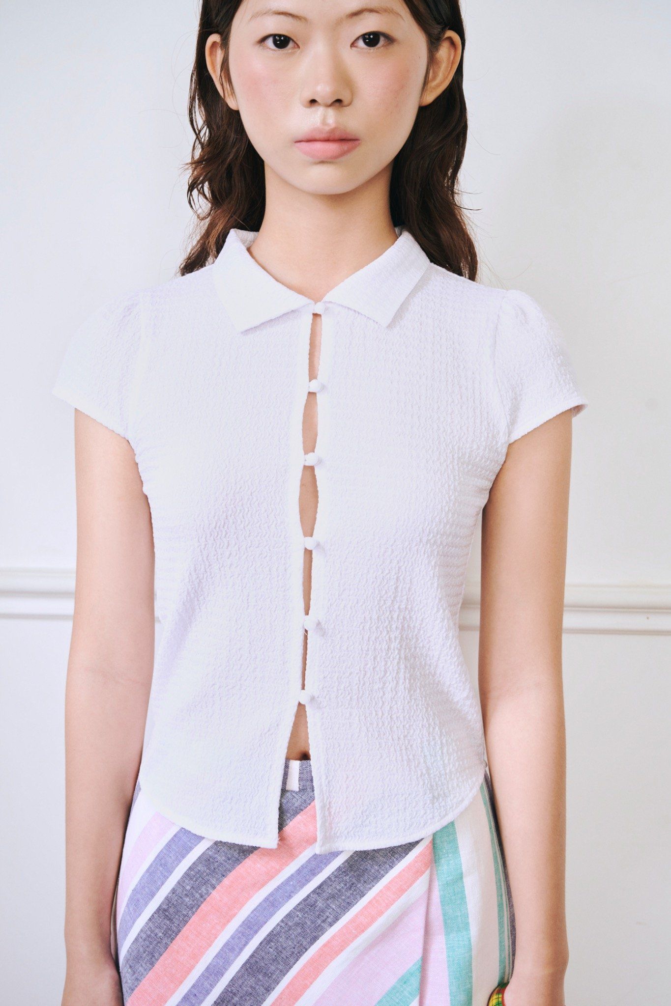  White Button-up Short Sleeve Top 