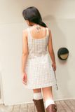  Beige Gingham U-neck Seersucker Mini Dress 