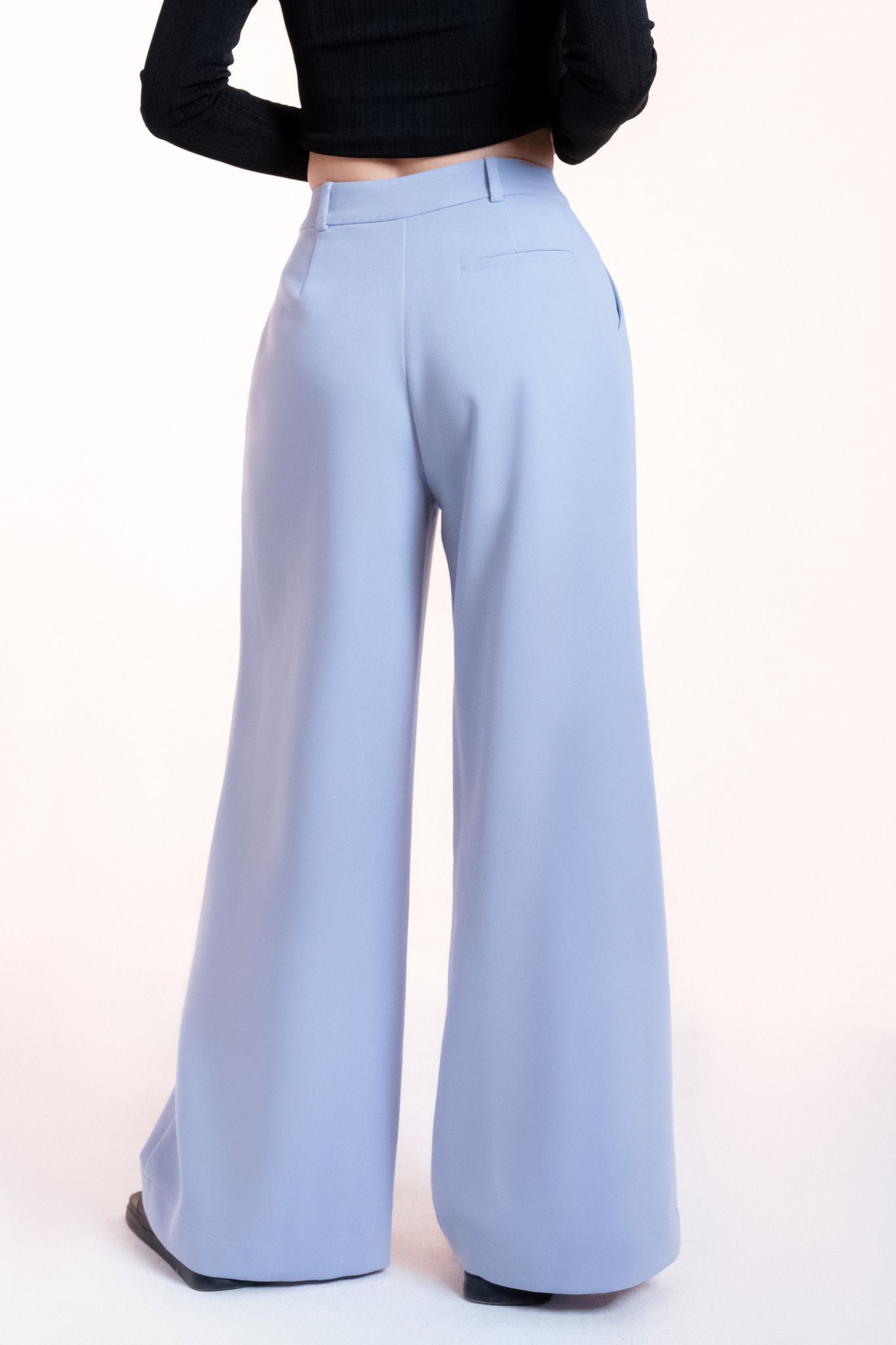  Light Blue Pleated Wide Leg Trousers 