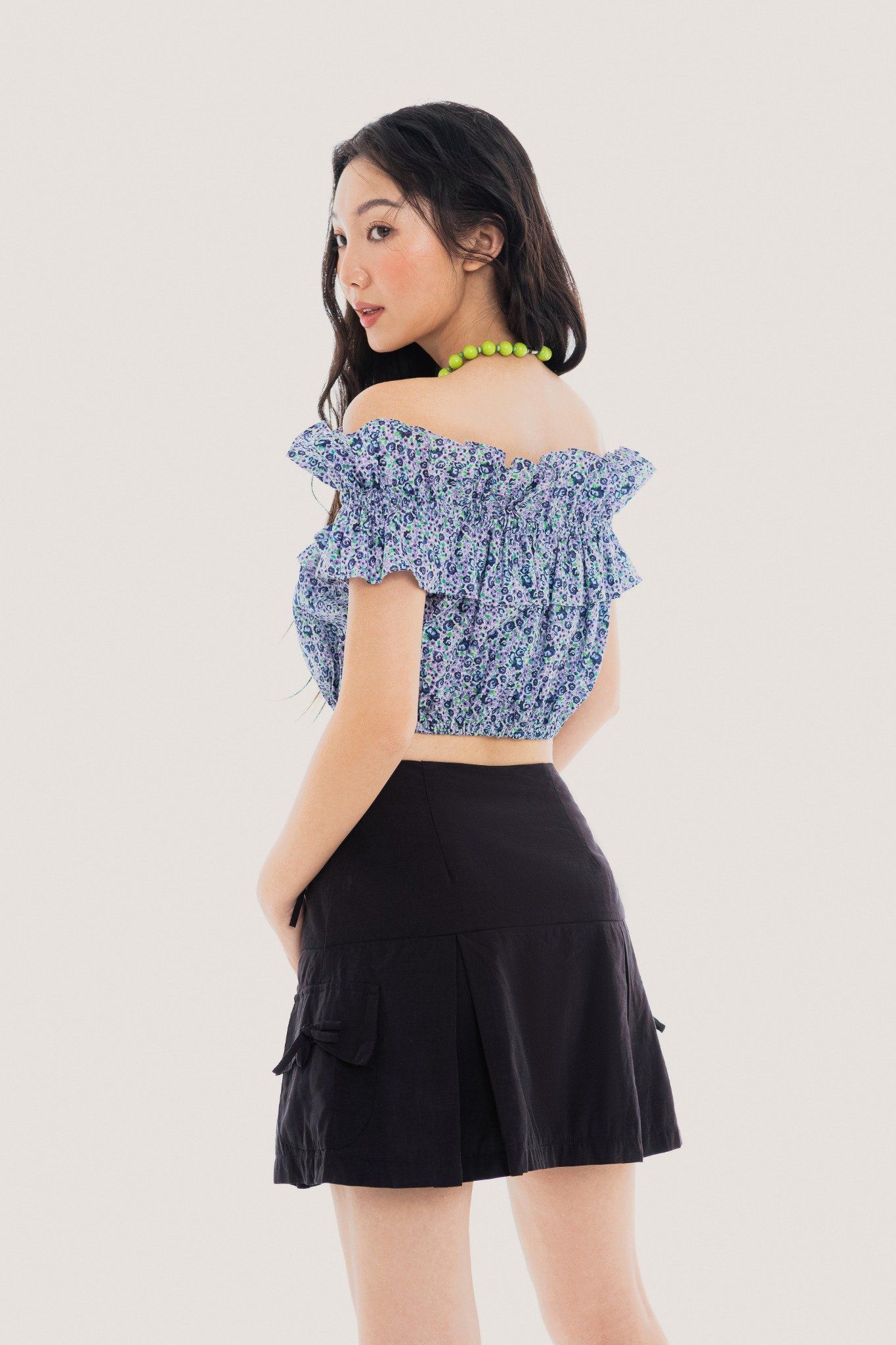  Violet Floral Off Shoulder Top 