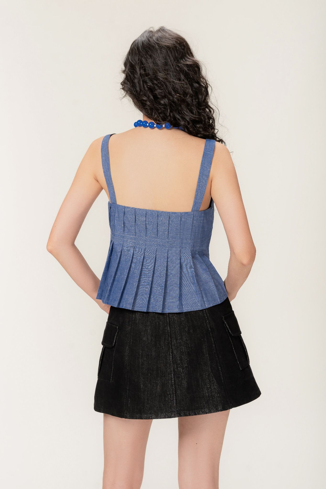  Blue Pleated Denim Cami Top 